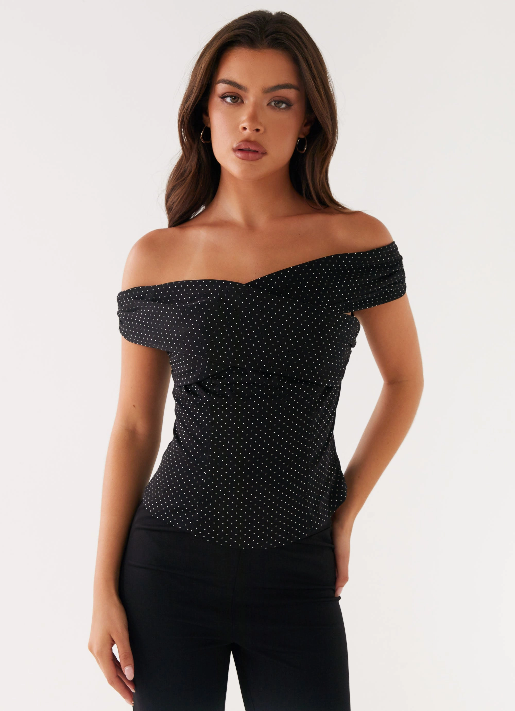 Tamera Top - Black Polka Dot Flexible Waistband Adaptation Stretchable Waistband