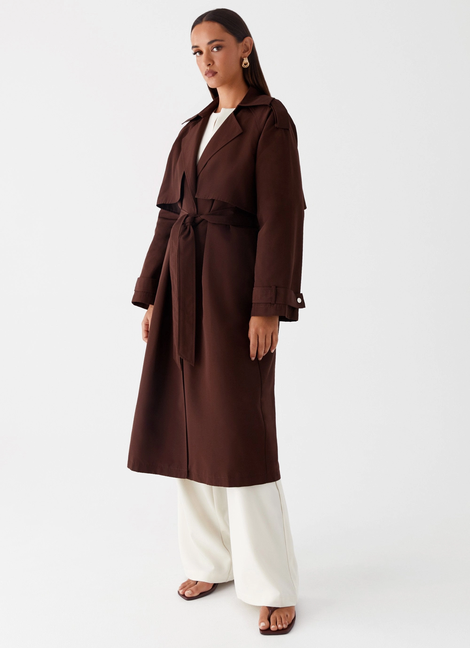 Cold Weather Gear Subtle Design Detail Rent Free Trench Coat - Chocolate