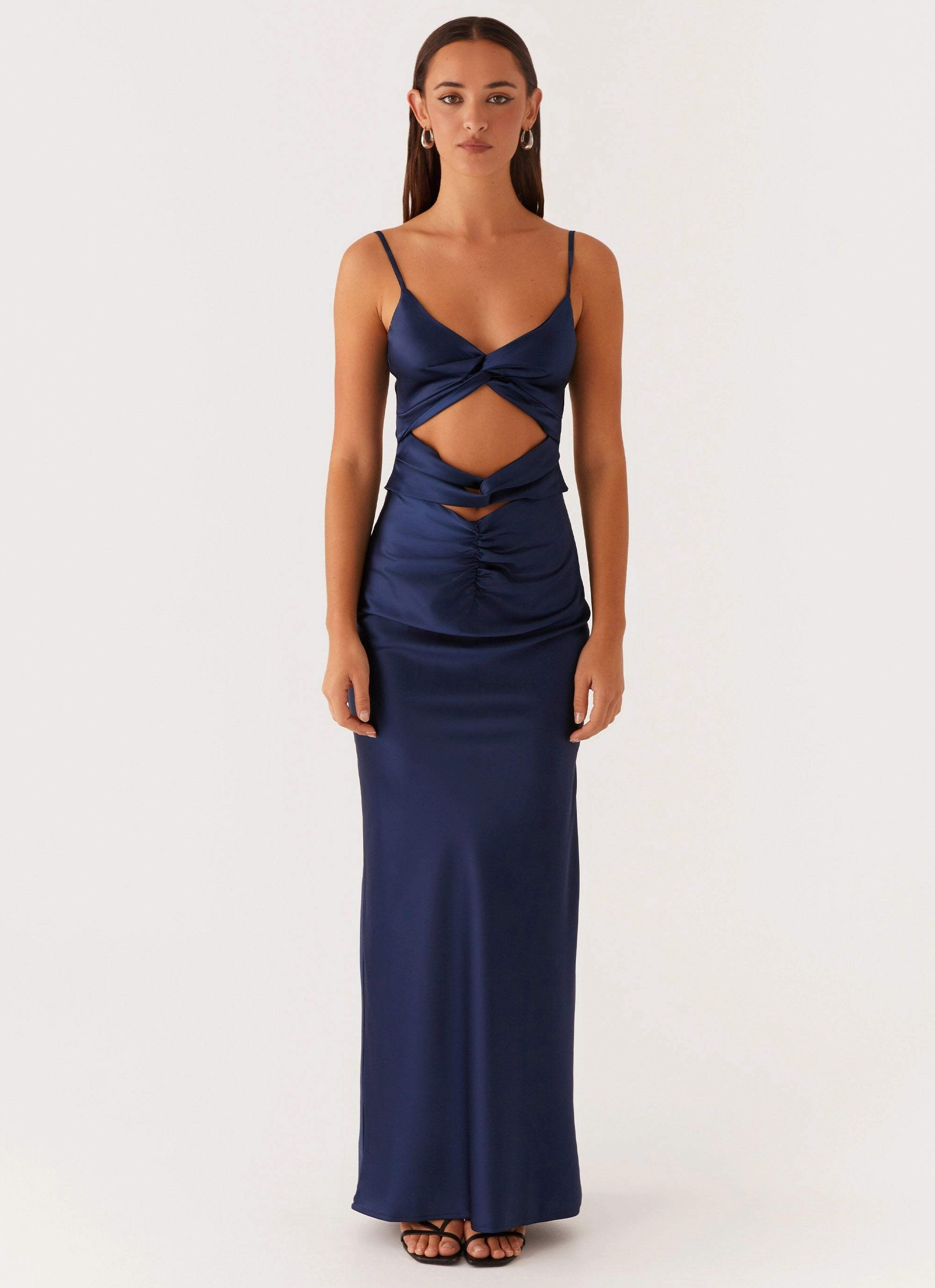 Stormie Satin Maxi Dress - Navy AdjustableStraps All-Occasion Wear