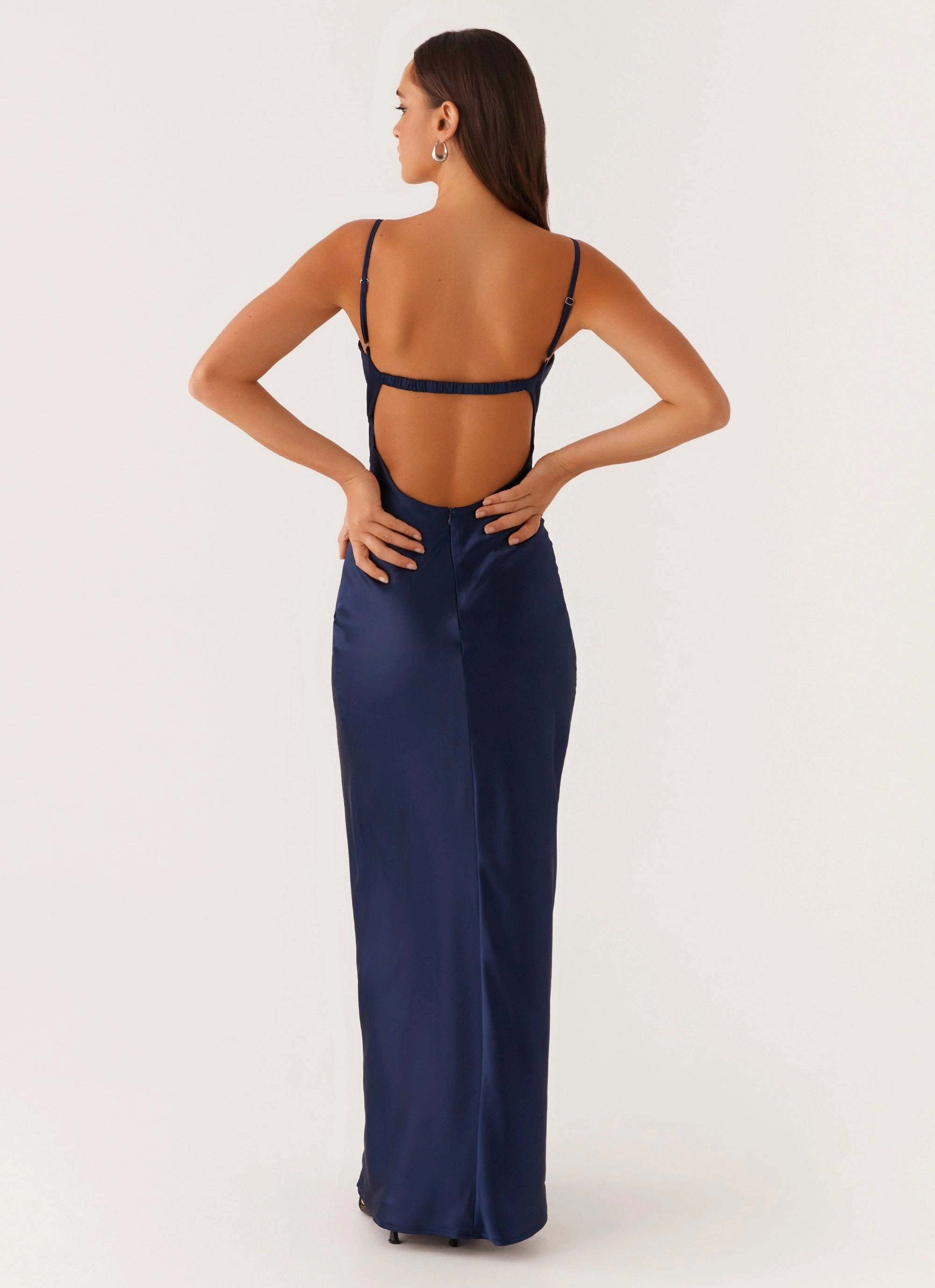 Bless Touch Chain-Detail Stormie Satin Maxi Dress - Navy