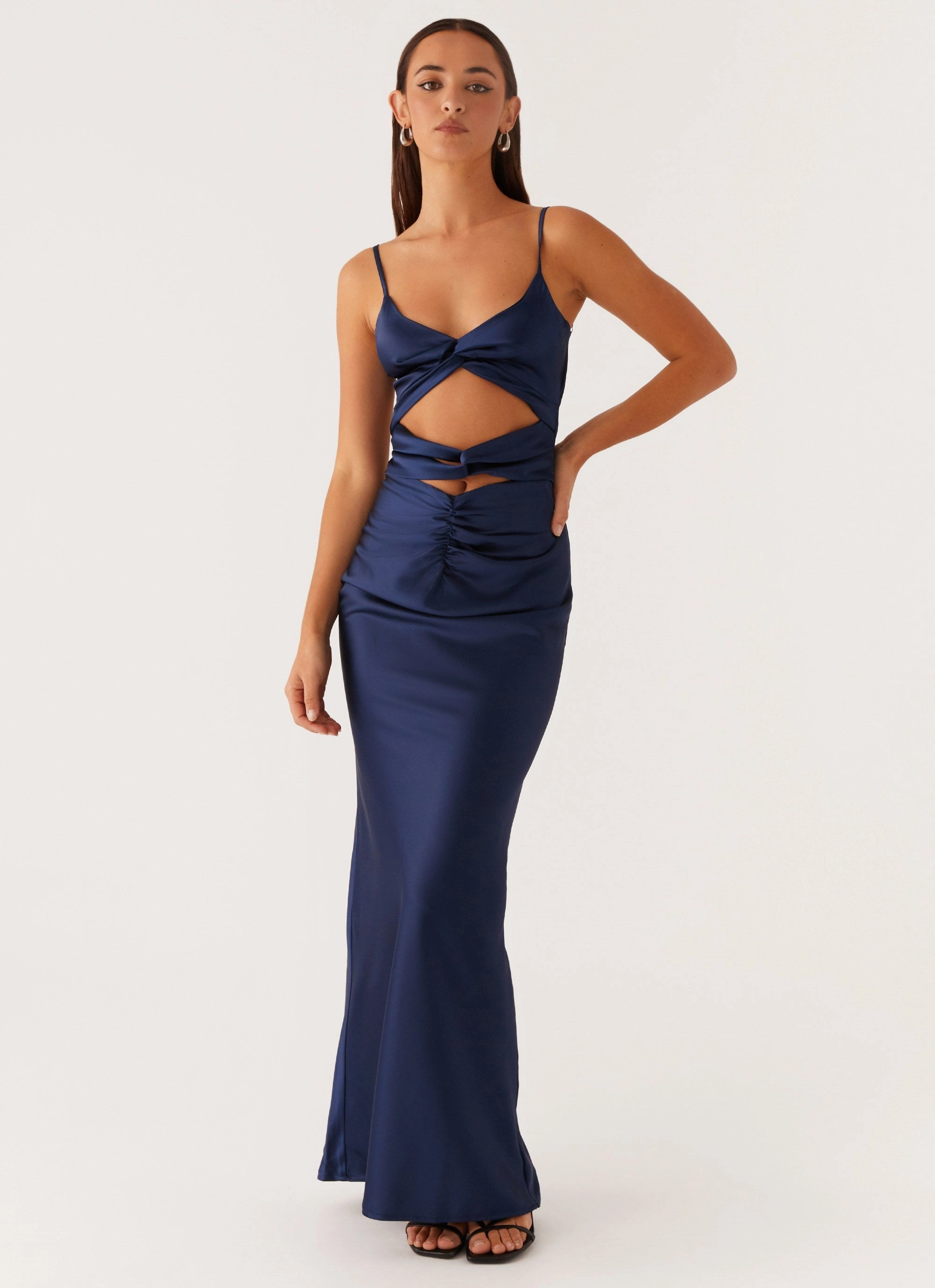 Stormie Satin Maxi Dress - Navy Natural Aesthetic