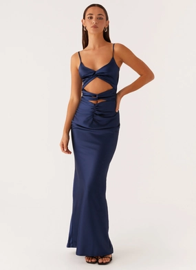 Stormie Satin Maxi Dress - Navy Natural Aesthetic