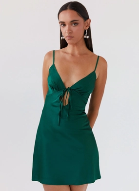 Flora Satin Mini Dress - Forest Green Casual Lines Contrast-Piping