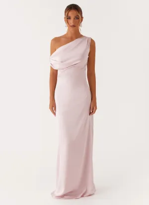 Heart Of Glass Satin Maxi Dress - Pink Sequin-Detail
