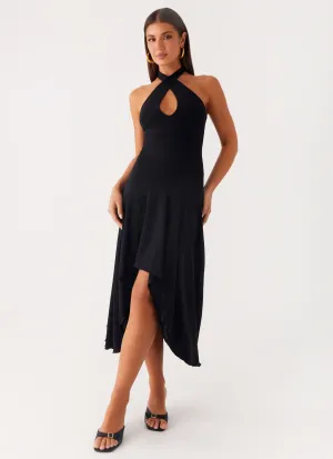 Velvet Sky Midi Dress - Black Blue Sky