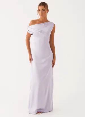Sleek Vibe Feminine Line Heart Of Glass Satin Maxi Dress - Lilac
