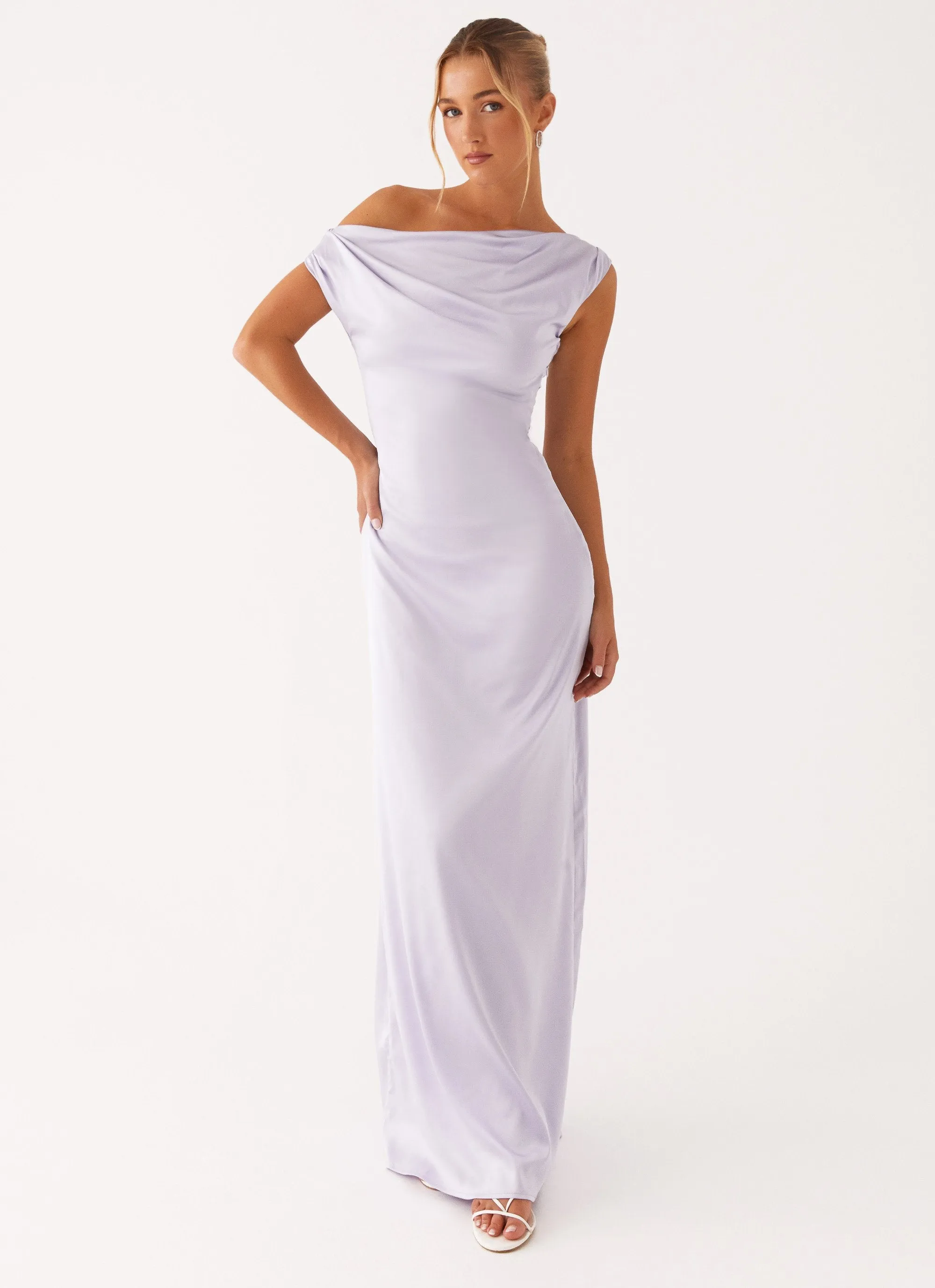Heart Of Glass Satin Maxi Dress - Lilac Crisp Silhouette