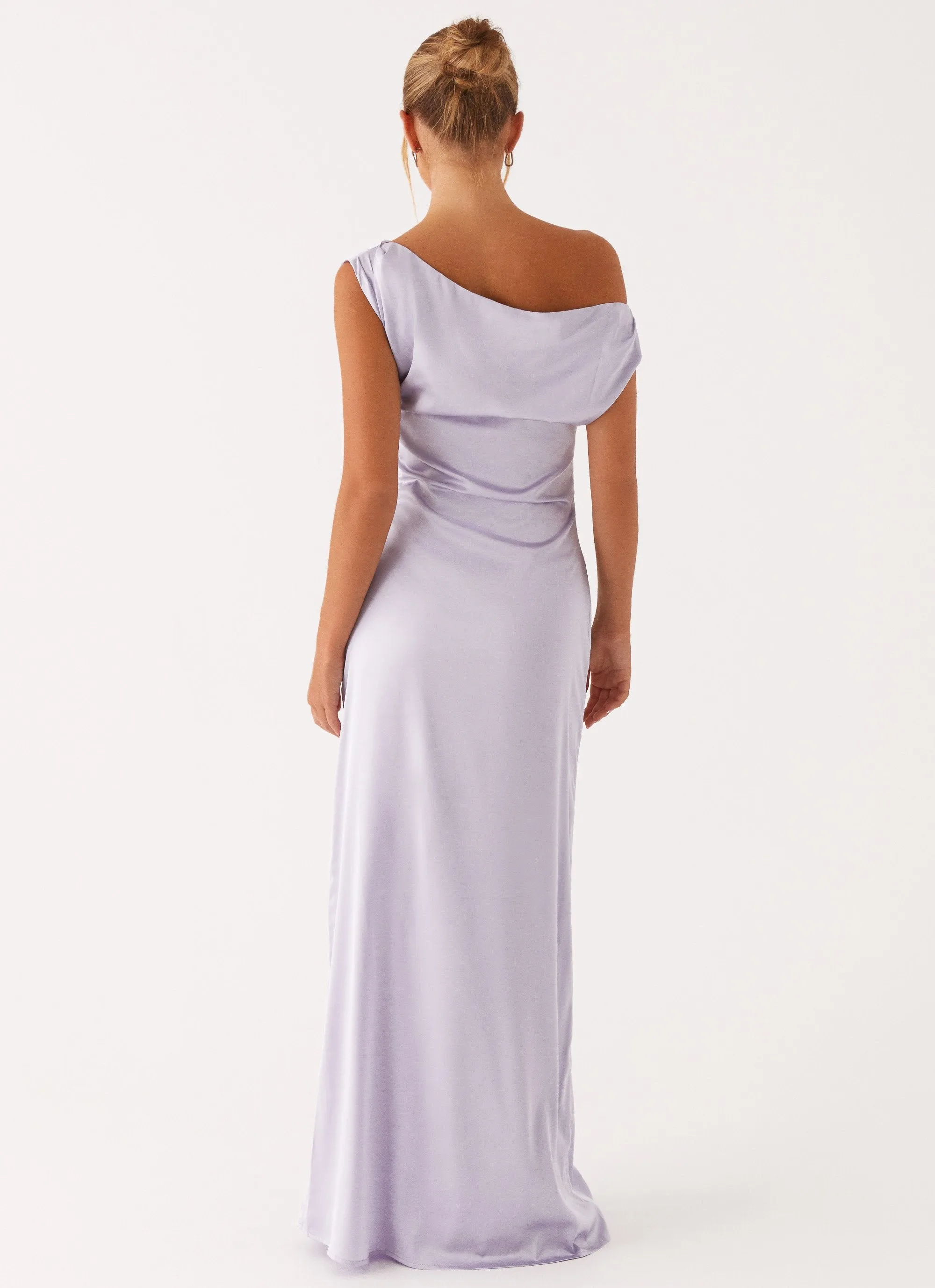 Heart Of Glass Satin Maxi Dress - Lilac Elegant Waist Fit Chilly Weather Wear