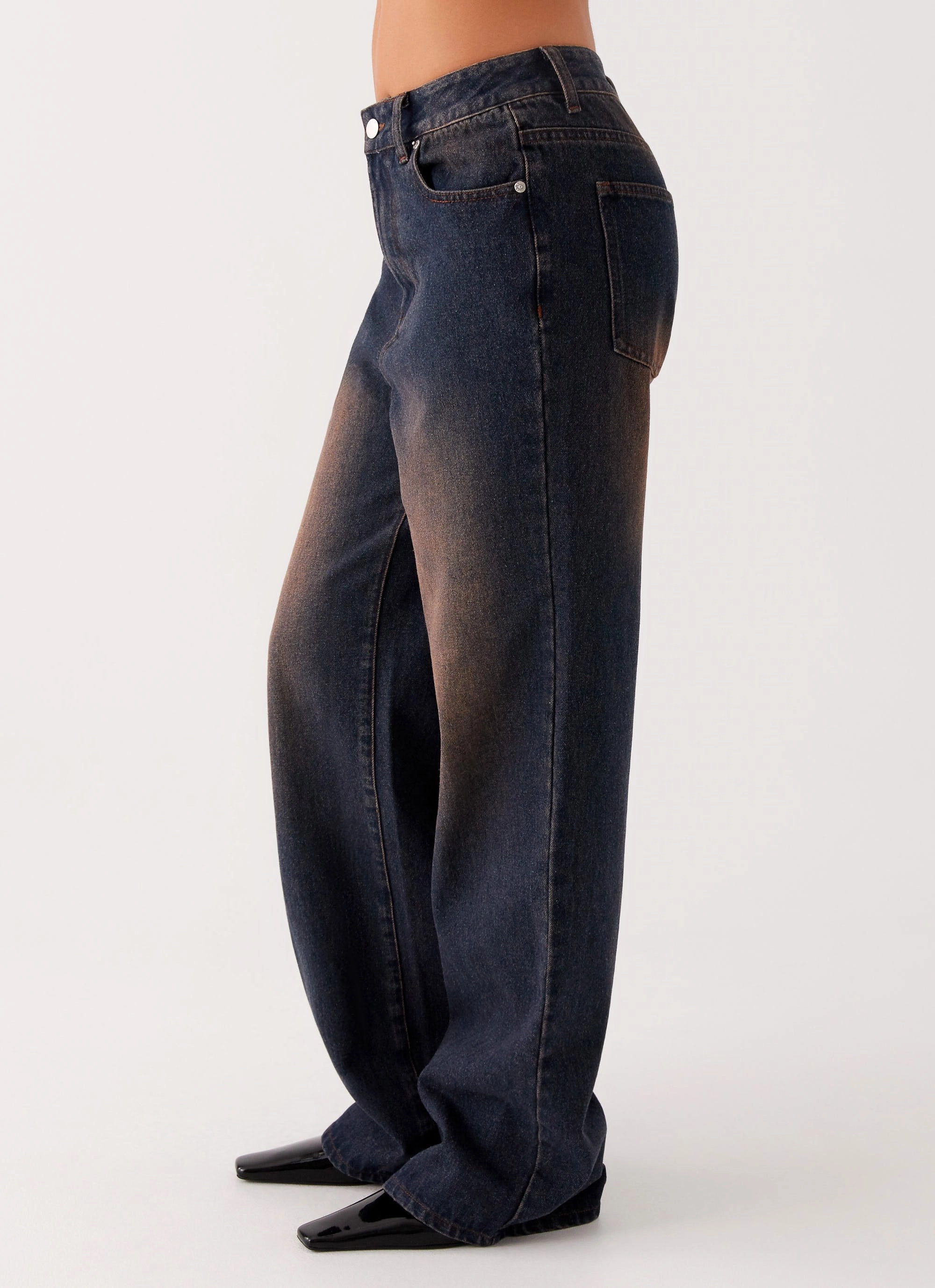 WindproofLayer Back Again Straight Leg Denim Jeans - Brown Blue Acid Wash