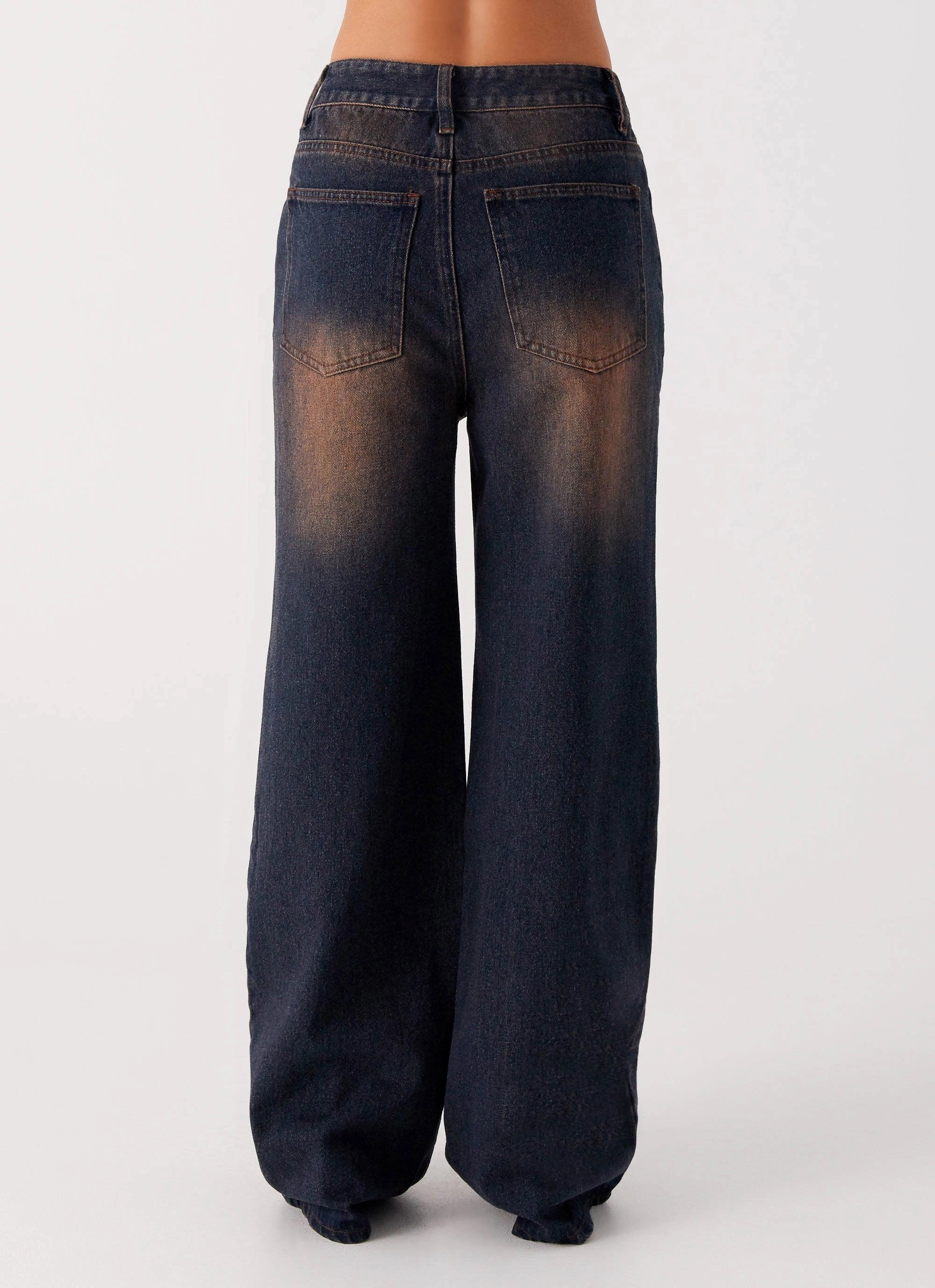 Back Again Straight Leg Denim Jeans - Brown Blue Acid Wash Low Maintenance