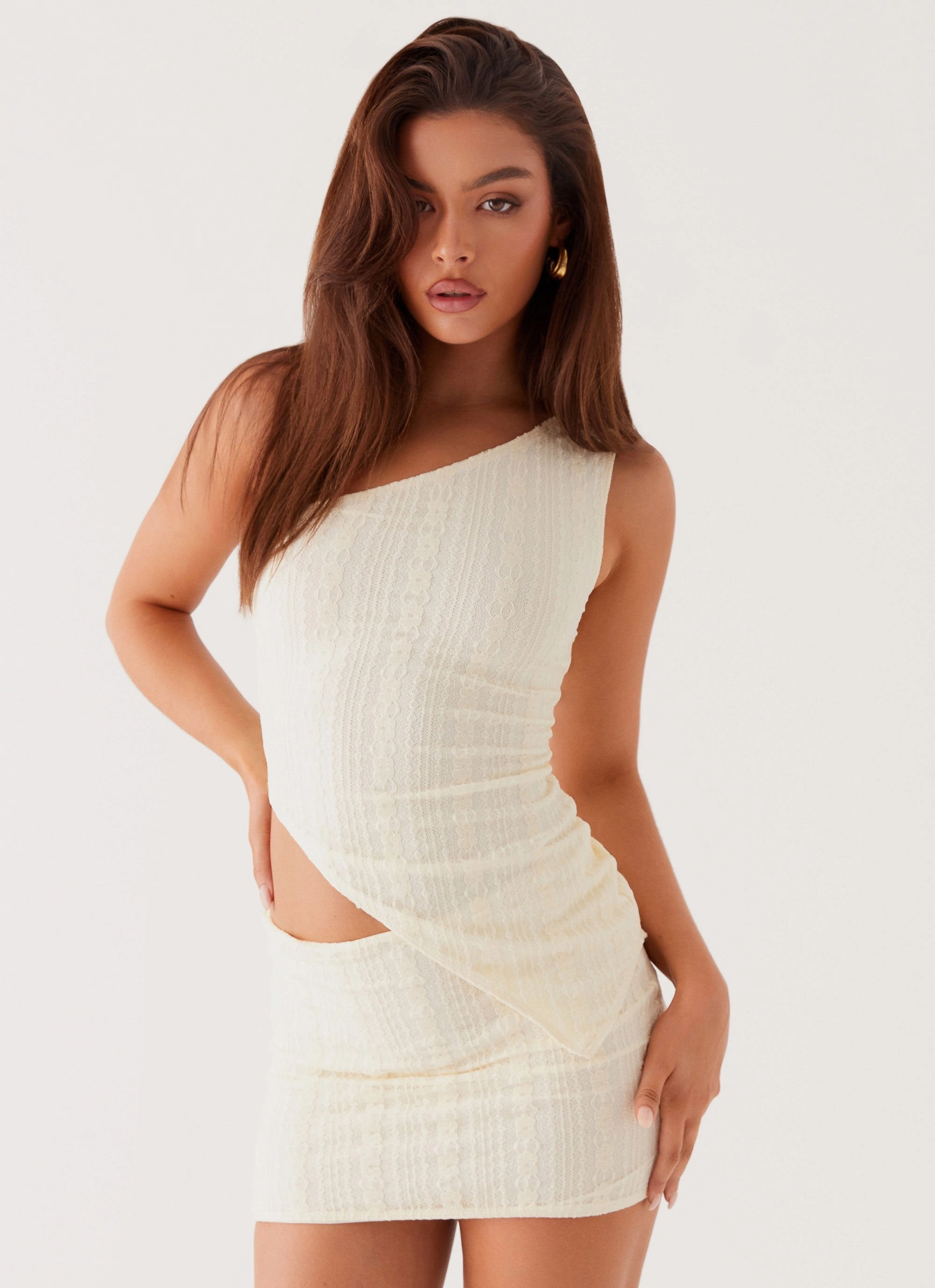 Ultra Lightweight Design QuickDry Fabric Easy On The Heart One Shoulder Top - Ivory