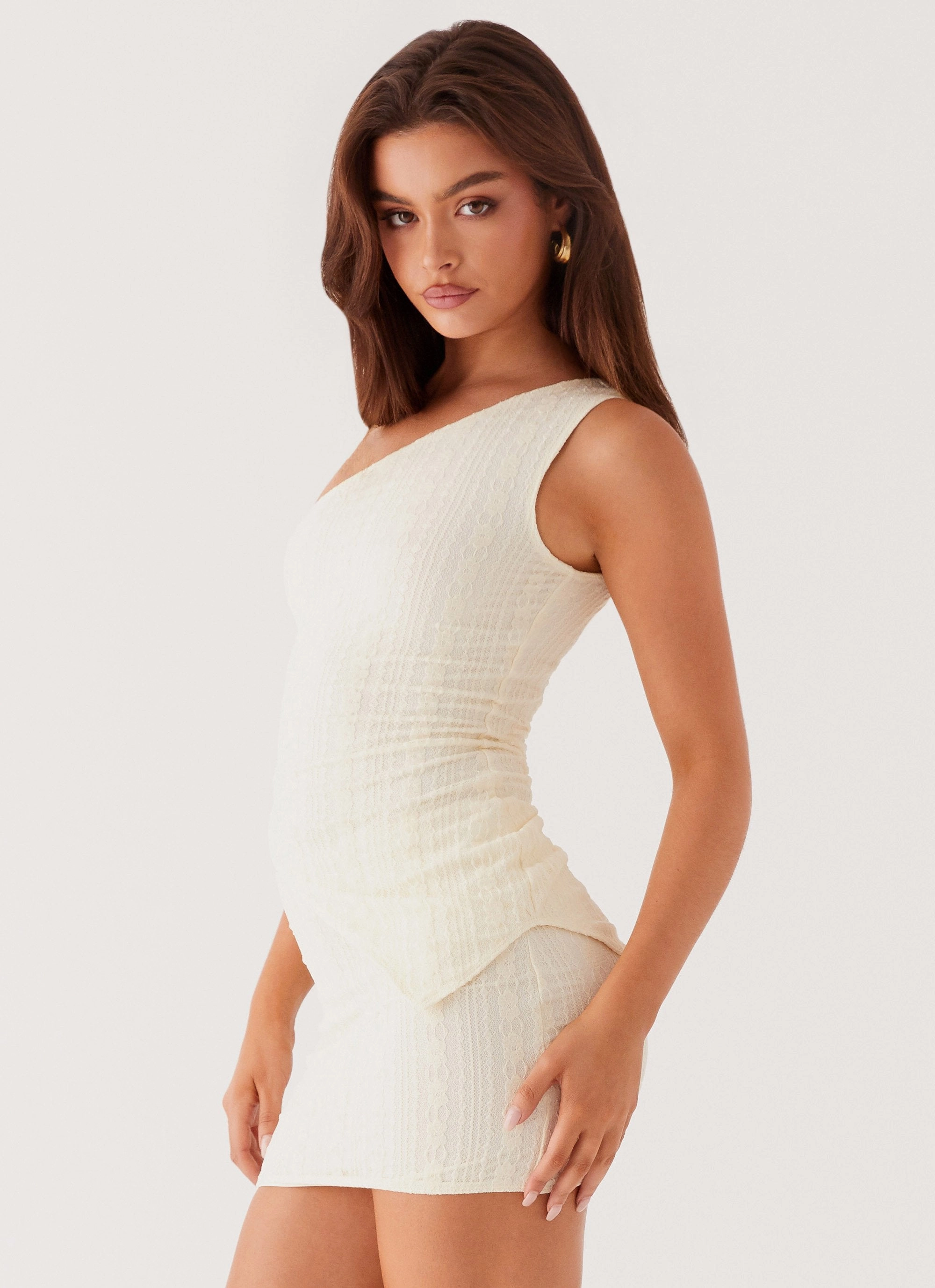 Reflective Trim Easy On The Heart One Shoulder Top - Ivory