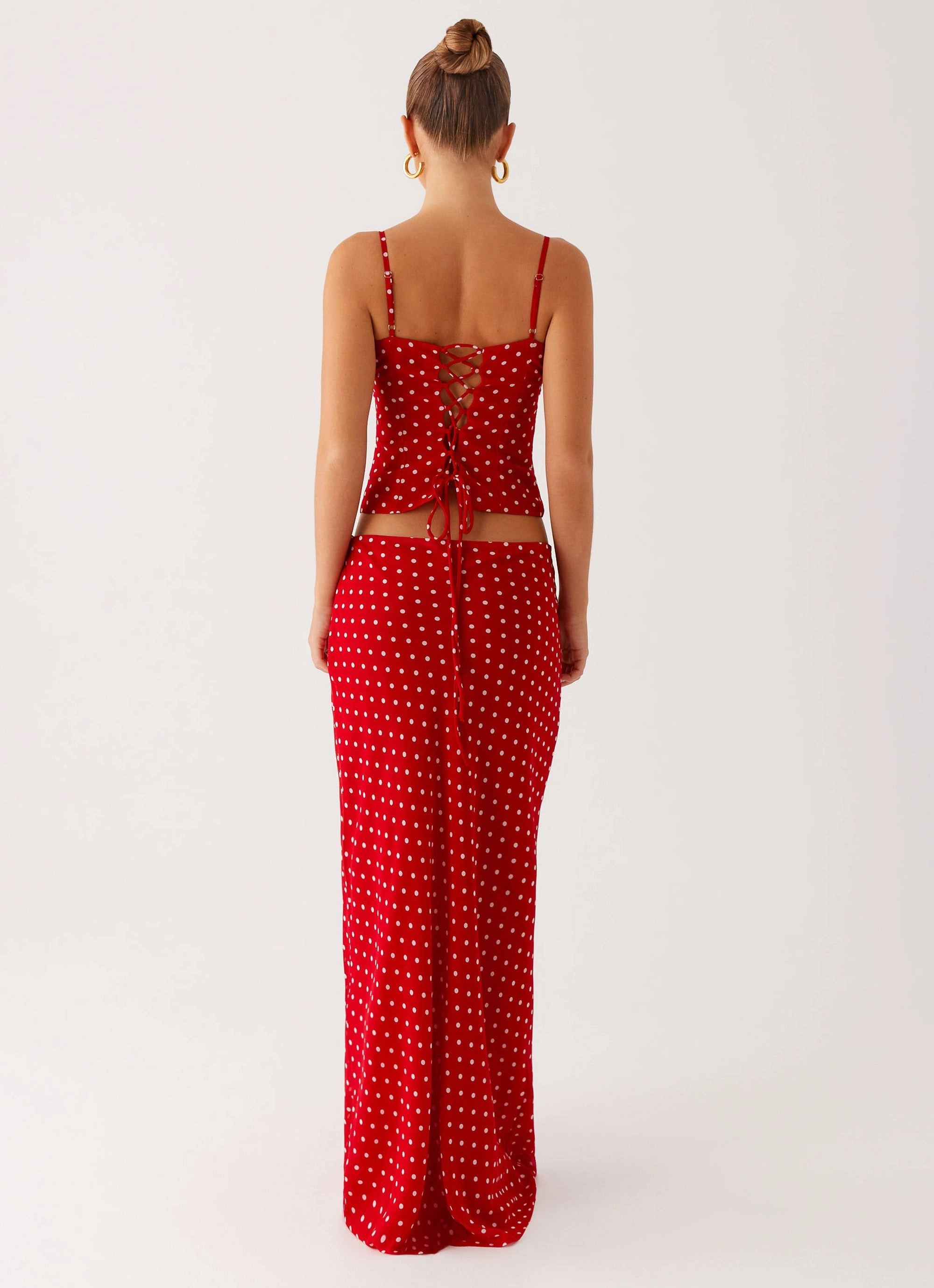 Bendita Maxi Skirt - Red Polka Dot Soft and Stretchy Lightweight Feel