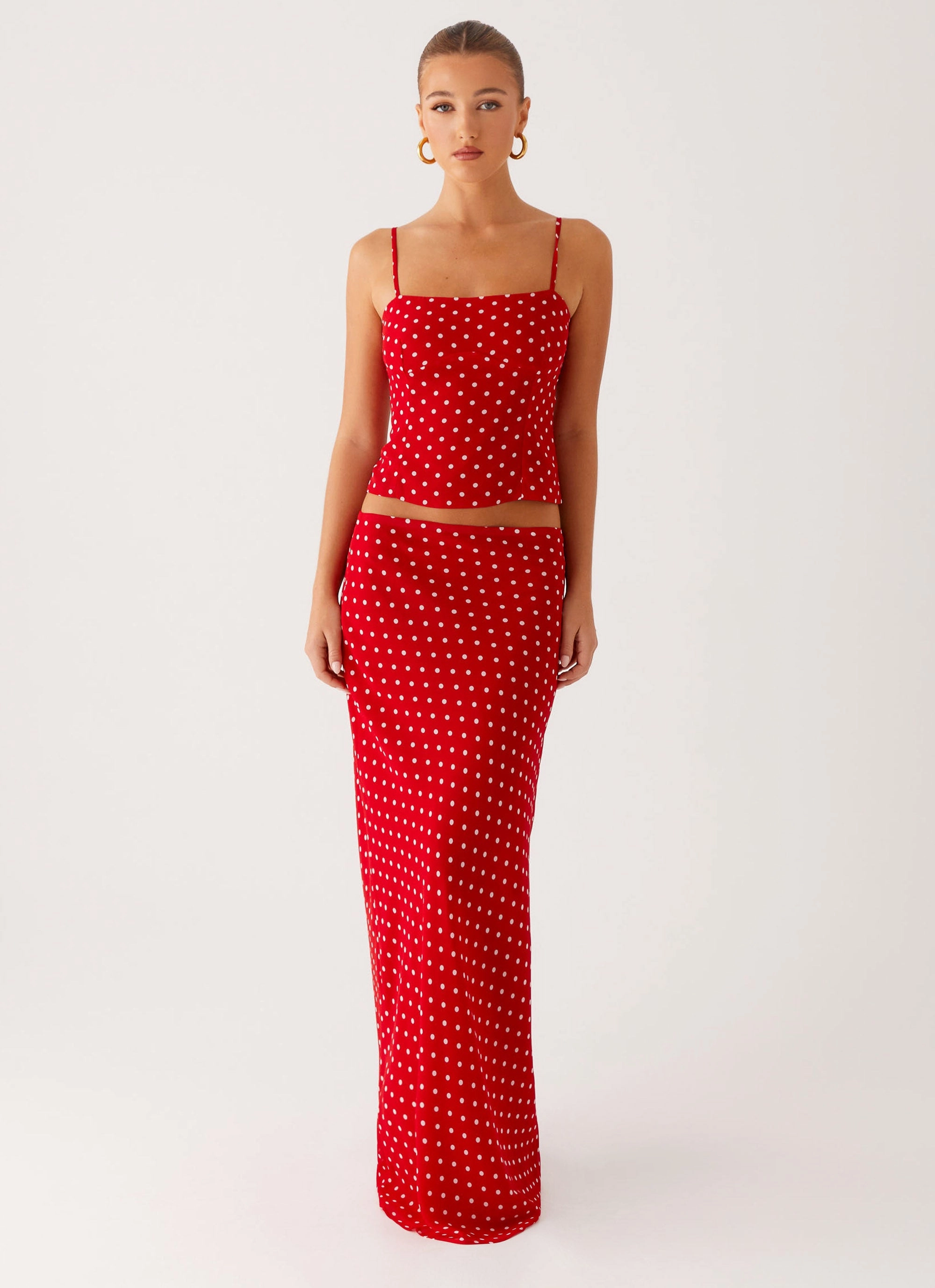 Bendita Maxi Skirt - Red Polka Dot Breathable back panel