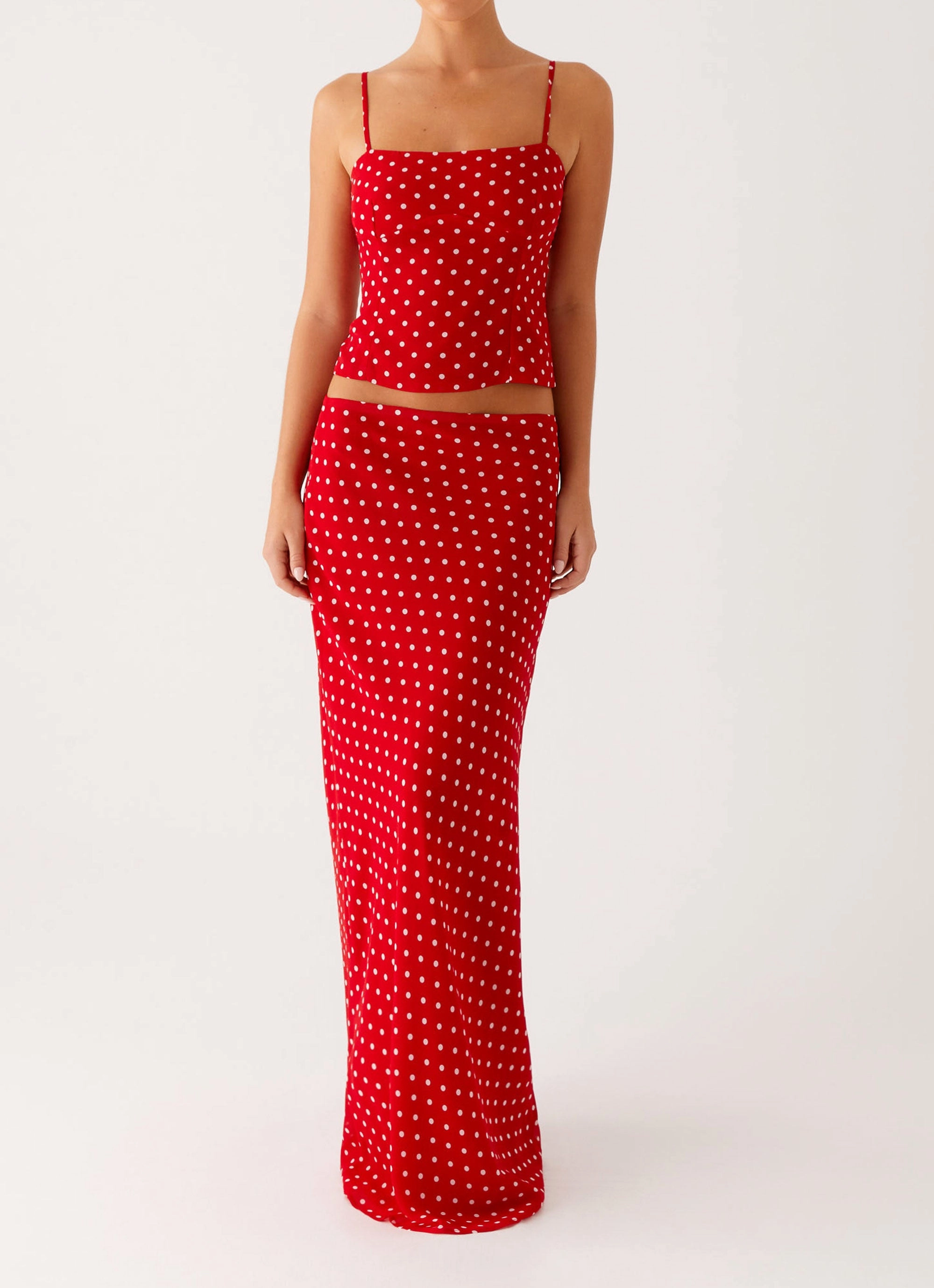 Office Wear Comfy Look Bendita Maxi Skirt - Red Polka Dot