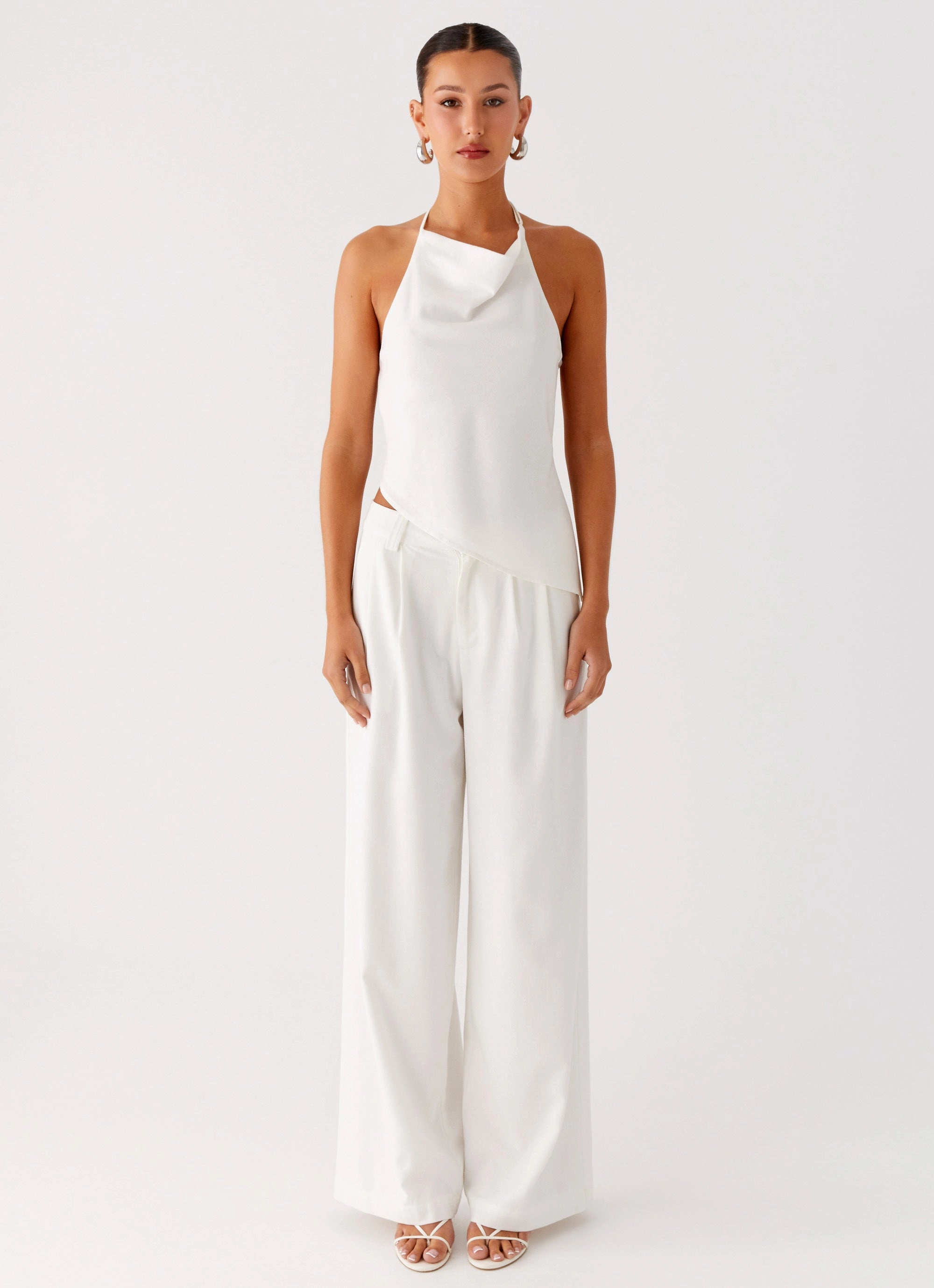 Delong Low Rise Linen Pants - White Easy Care Fabric Finish