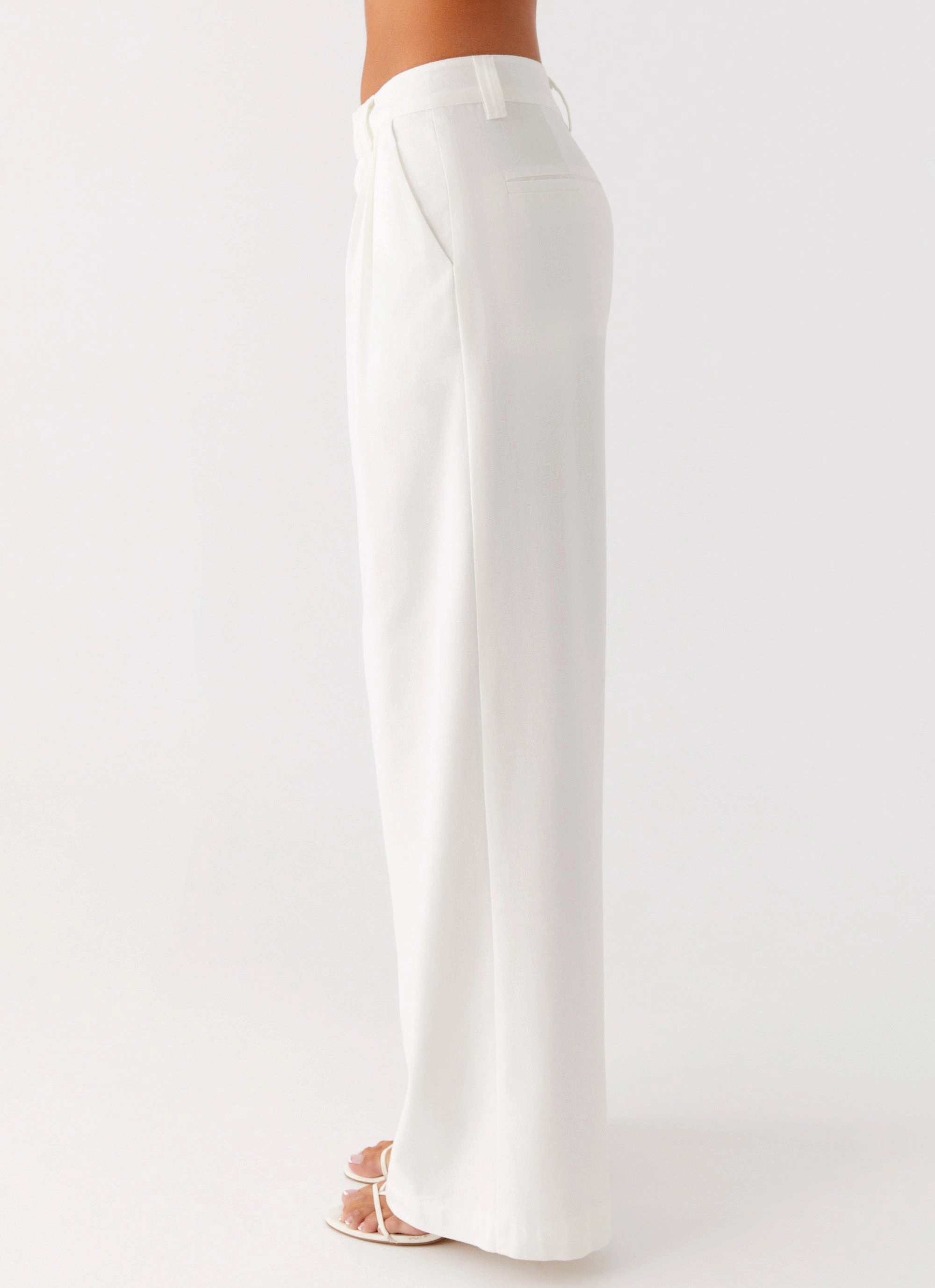 Delong Low Rise Linen Pants - White ResilientElasticBand