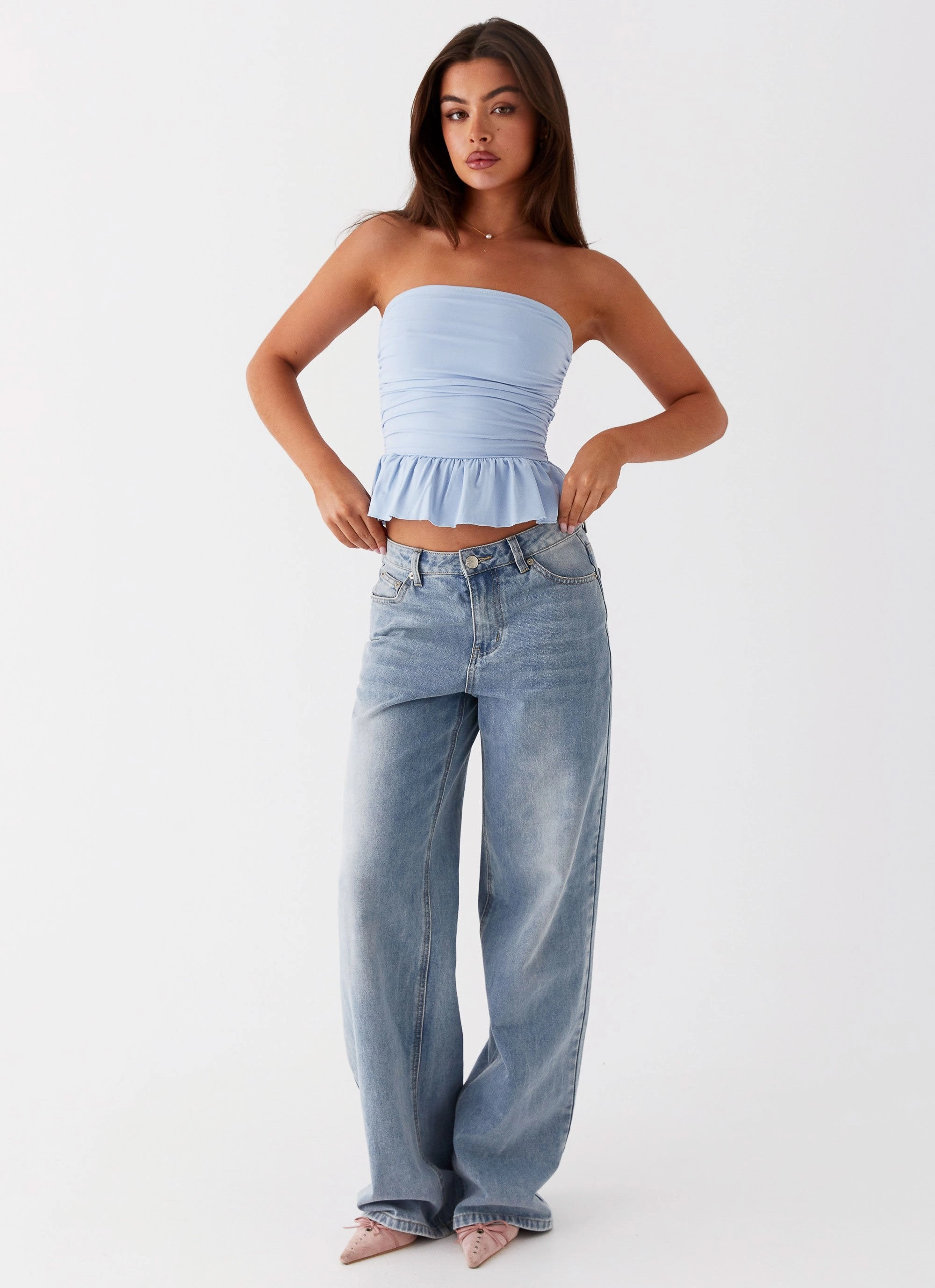 Bella Lou Tube Top - Blue Minimalist Collar DualLayer Weave