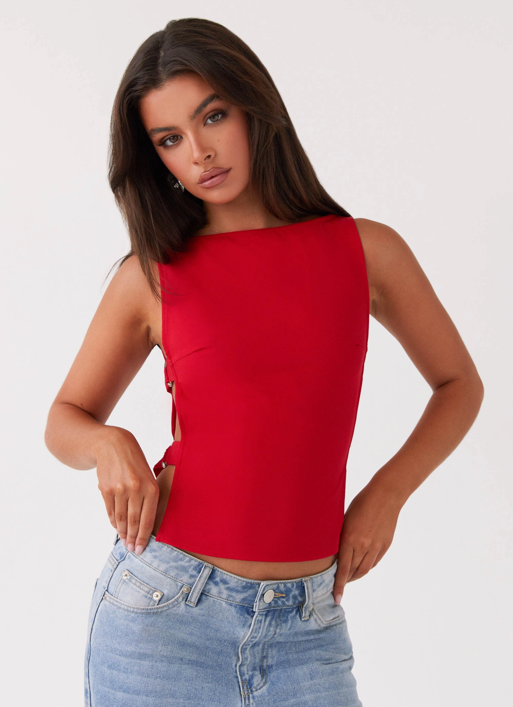 Cherish You Buckle Top - Red Tunic top