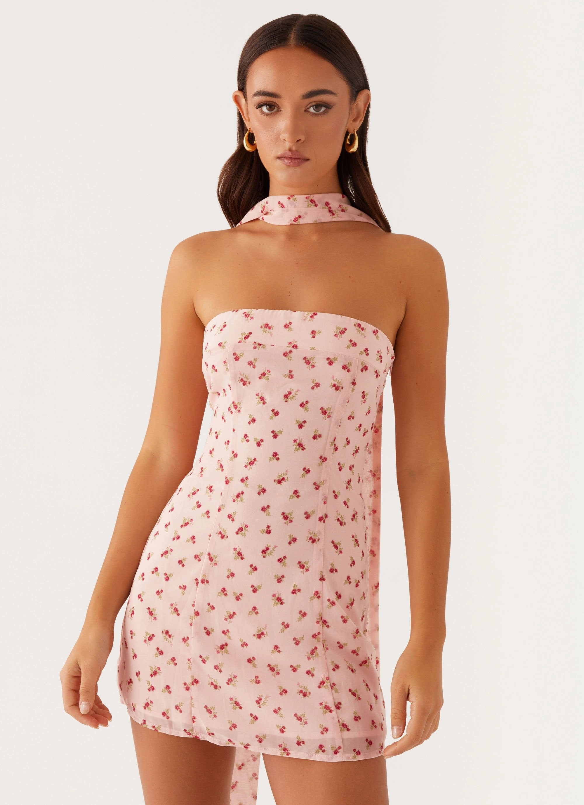 tailored look Comfortable and Chic Kiesha Strapless Scarf Mini Dress - Pink Flower
