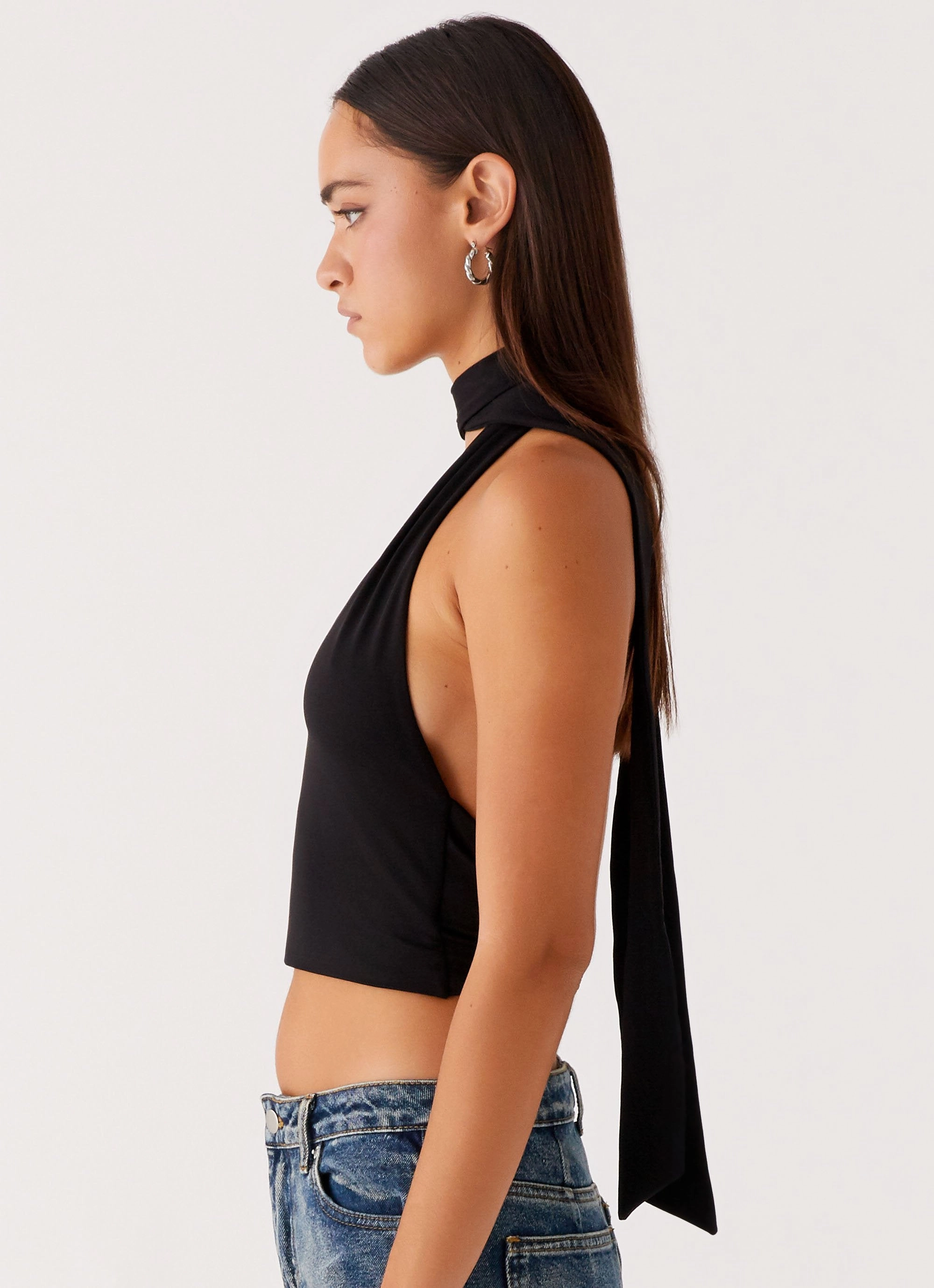 SlubTexture Chrysta Halterneck Top - Black