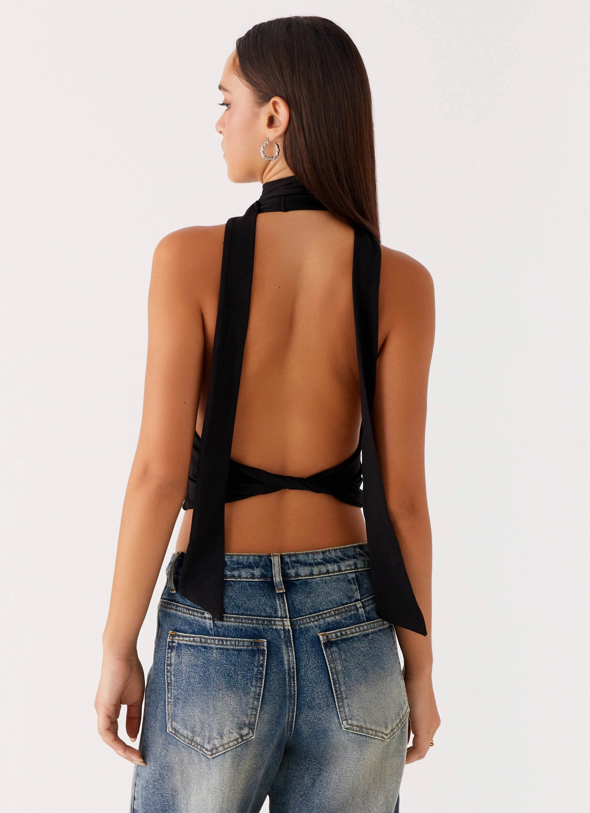 Chrysta Halterneck Top - Black Snag Free Fabric Cozy Sweater