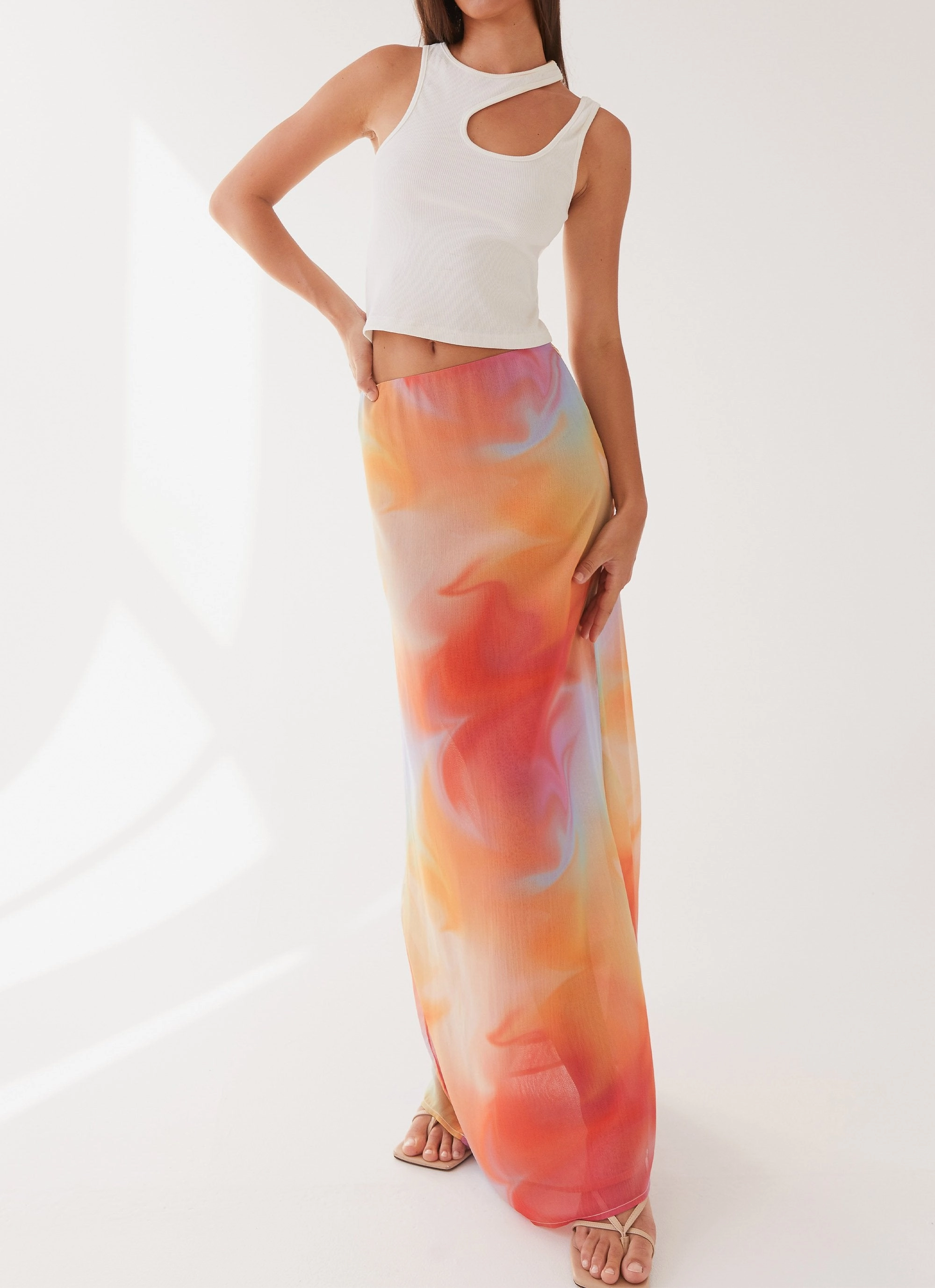 Neat Style Sunlight Cascade Maxi Skirt - Rainbow Radiance