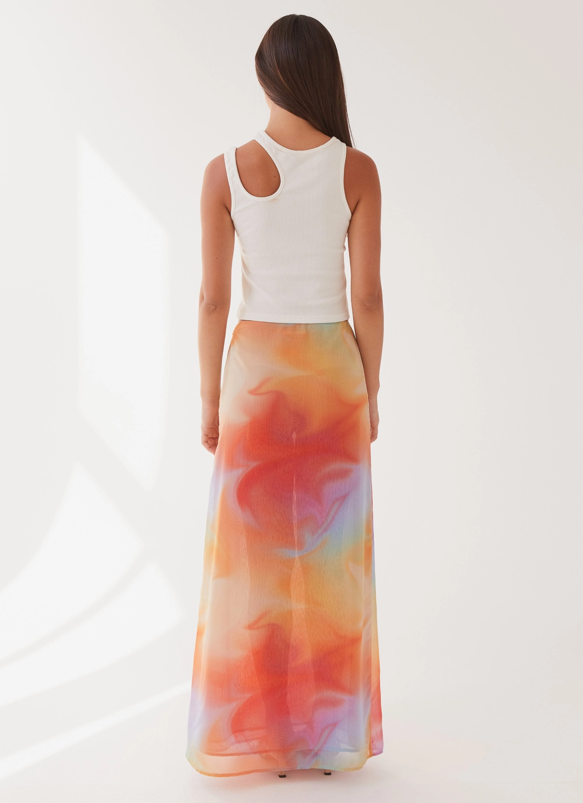 Elastic hem Comfy Fit Sunlight Cascade Maxi Skirt - Rainbow Radiance