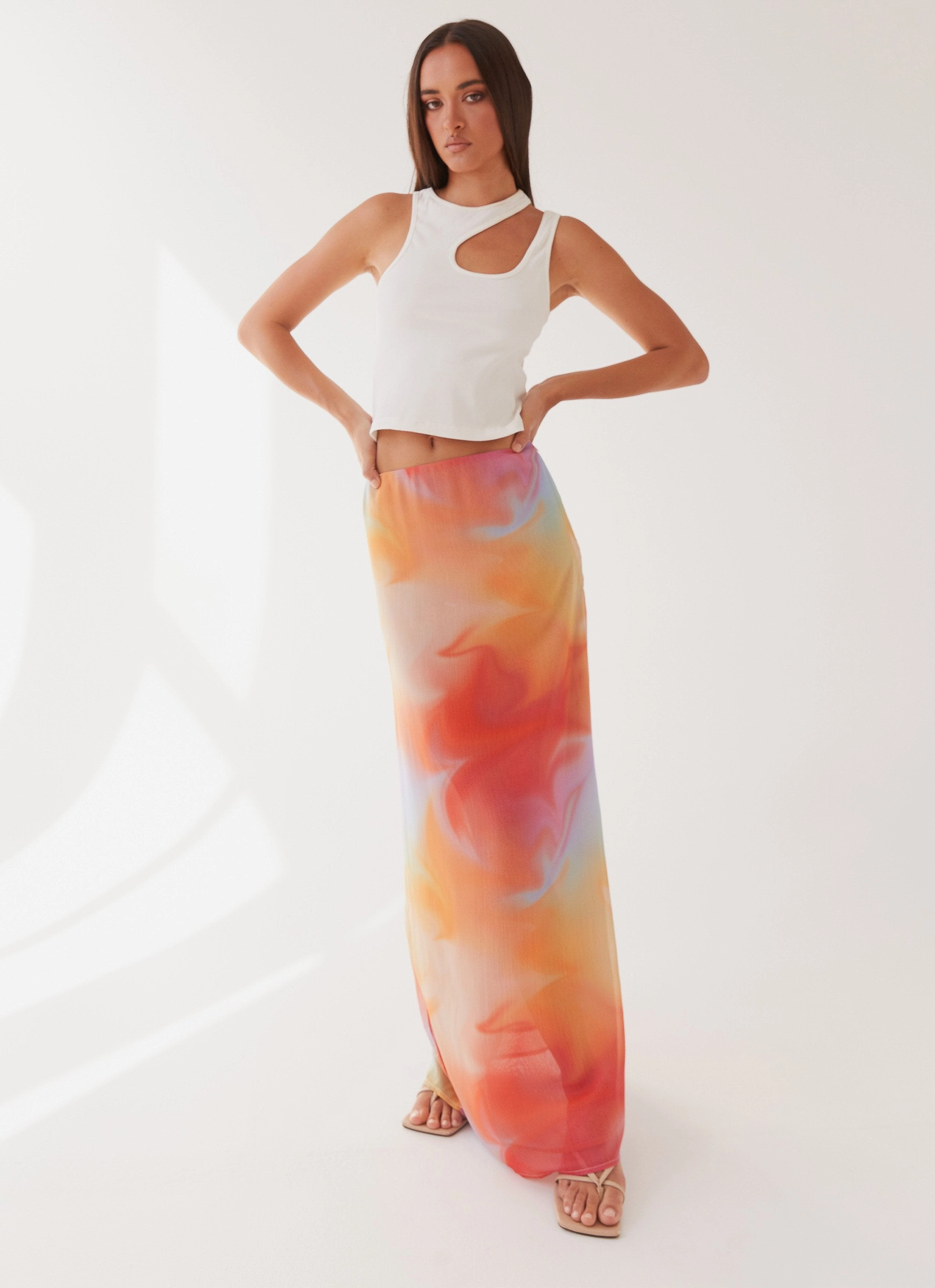 Sunlight Cascade Maxi Skirt - Rainbow Radiance Sharp Look