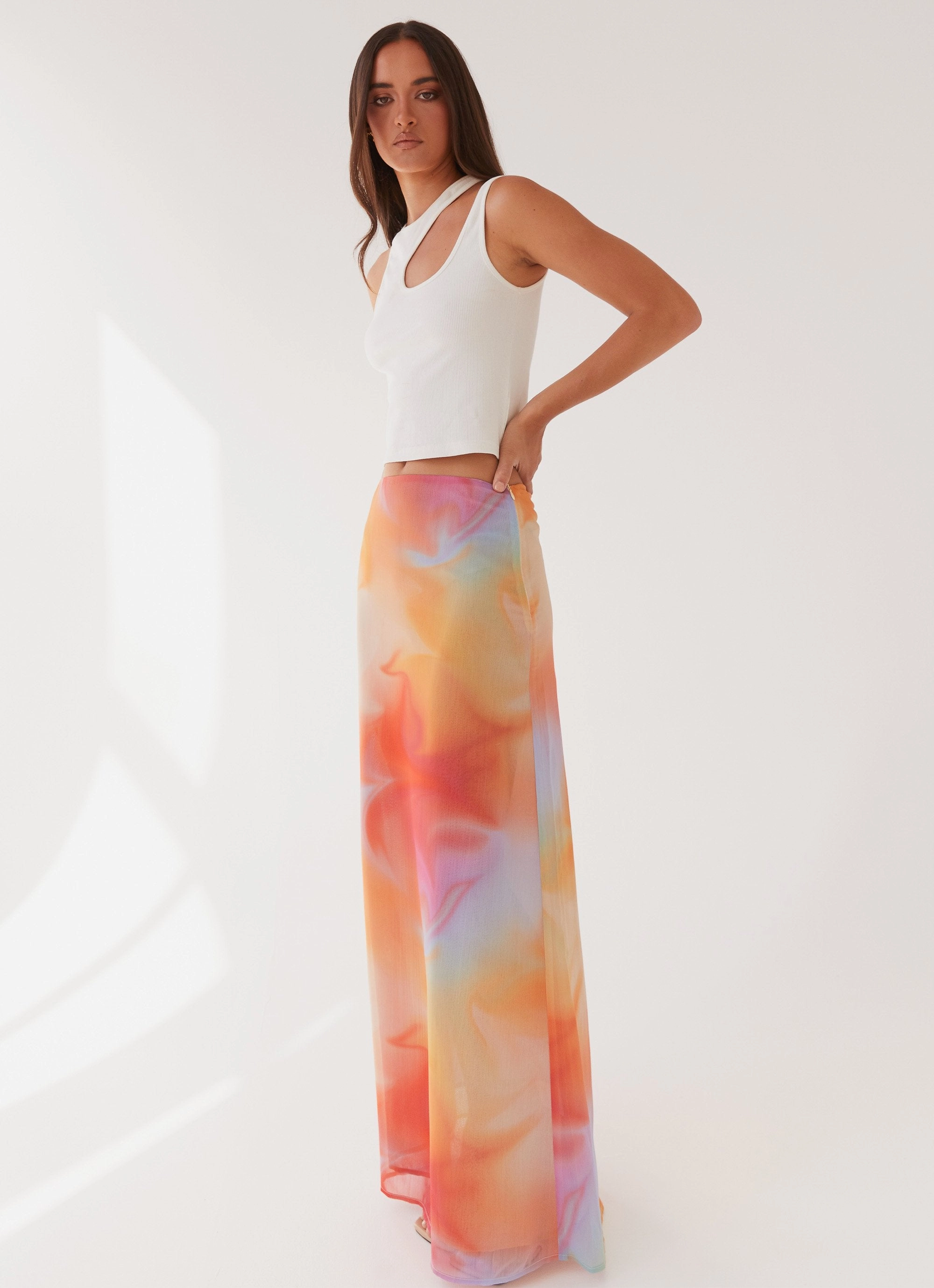 Polished Style Holiday Travel Sunlight Cascade Maxi Skirt - Rainbow Radiance