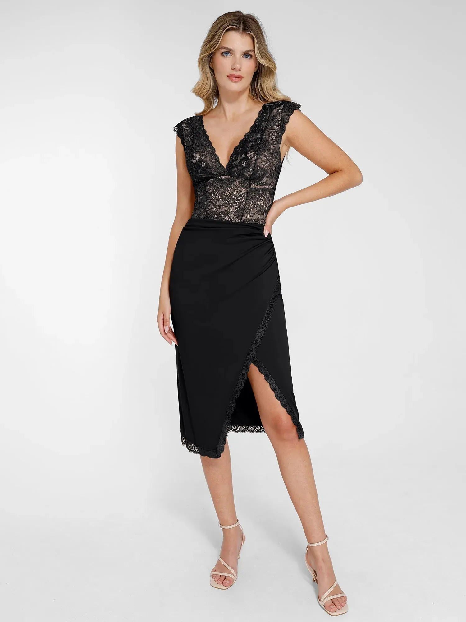 Shapewear Sculpting Lace Bodysuit or Midi Skirt or Shrug Cold Weather Gear