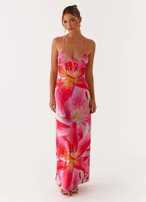 Playful Twist Shape Retention Claudie Maxi Dress - White Pink Lilly