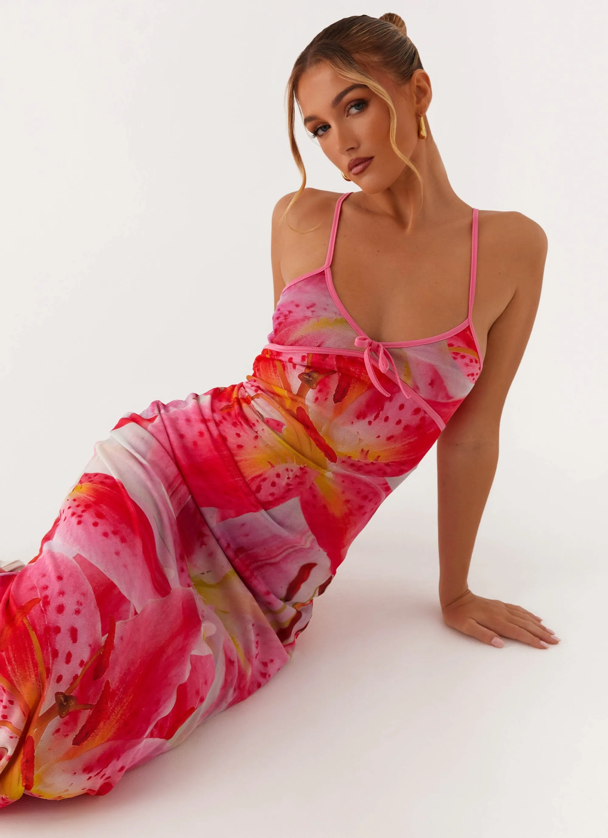 Claudie Maxi Dress - White Pink Lilly Handmade