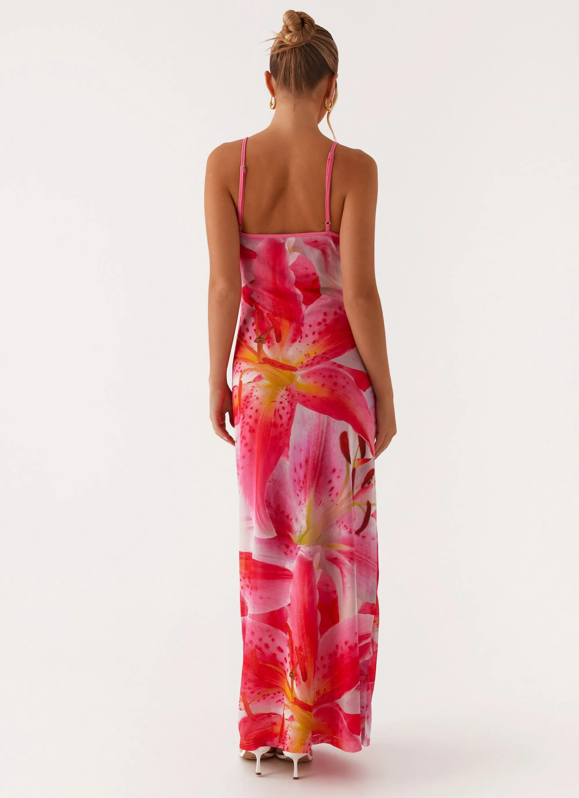 Claudie Maxi Dress - White Pink Lilly FlatlockSeam