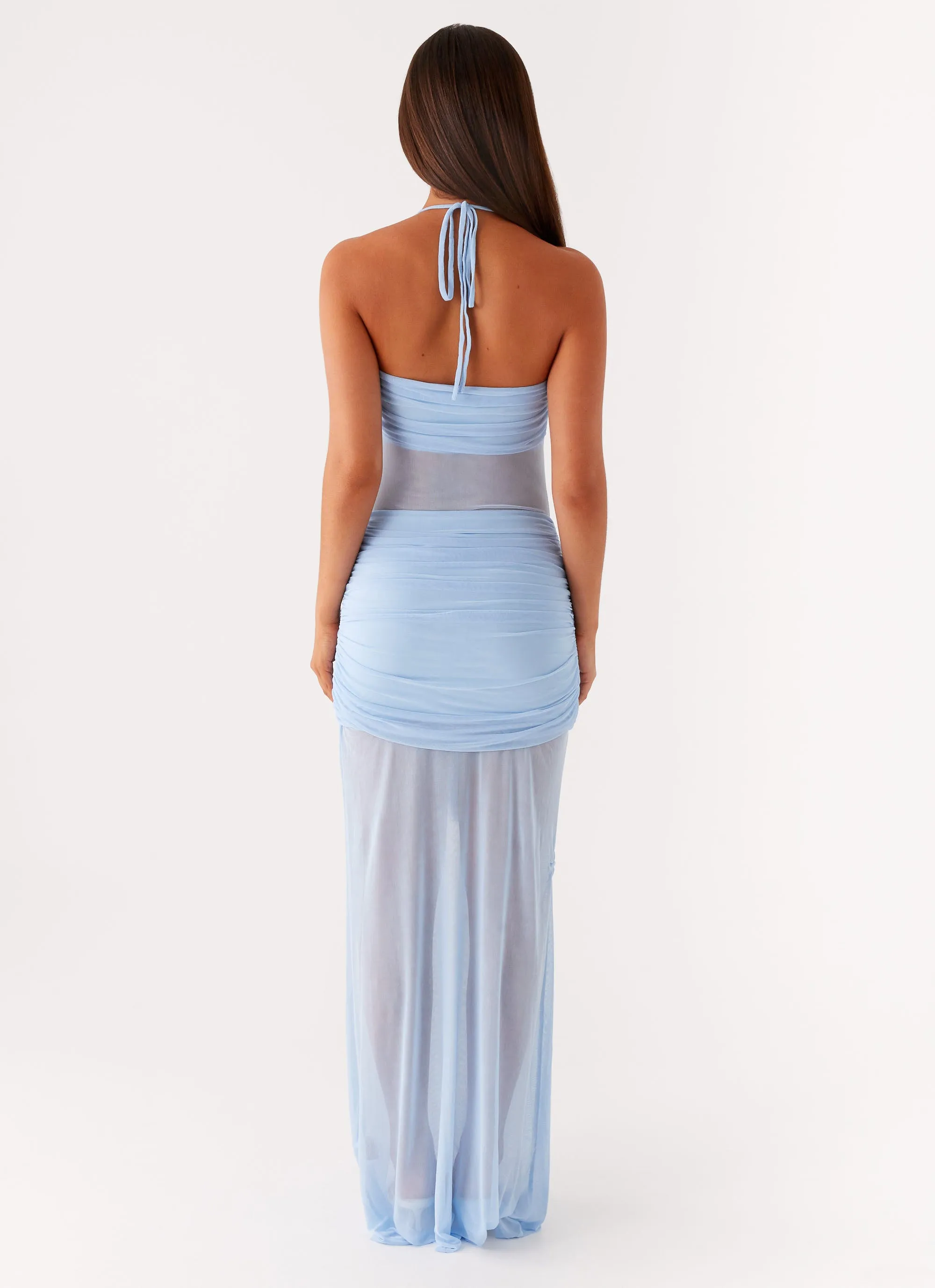 Lily Halter Maxi Dress - Blue Elegant Layers Balanced Lines