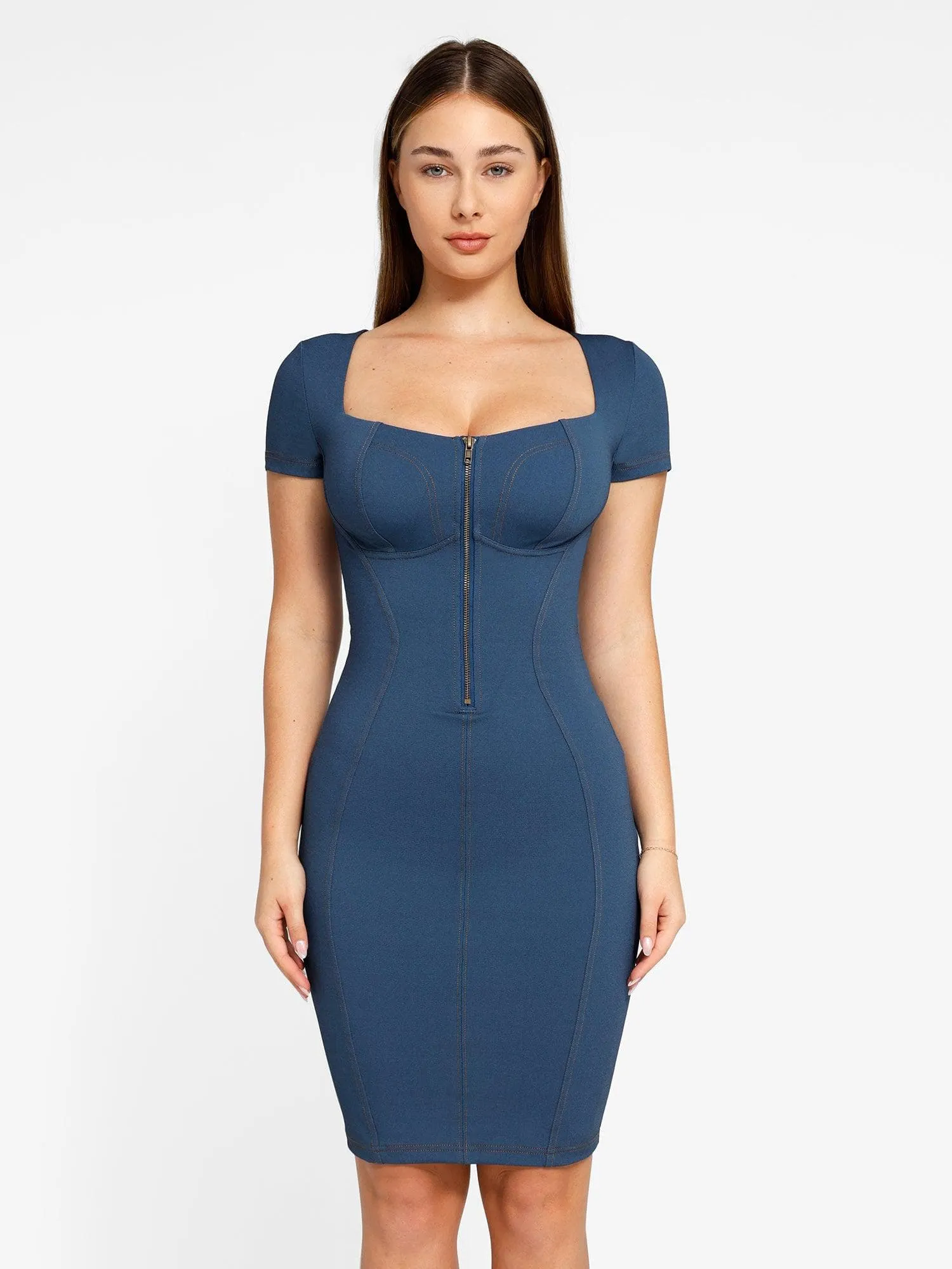 Shapewear Denim Sculpting Dress or Bodysuit or Jumpsuit Temperature Control Fabric