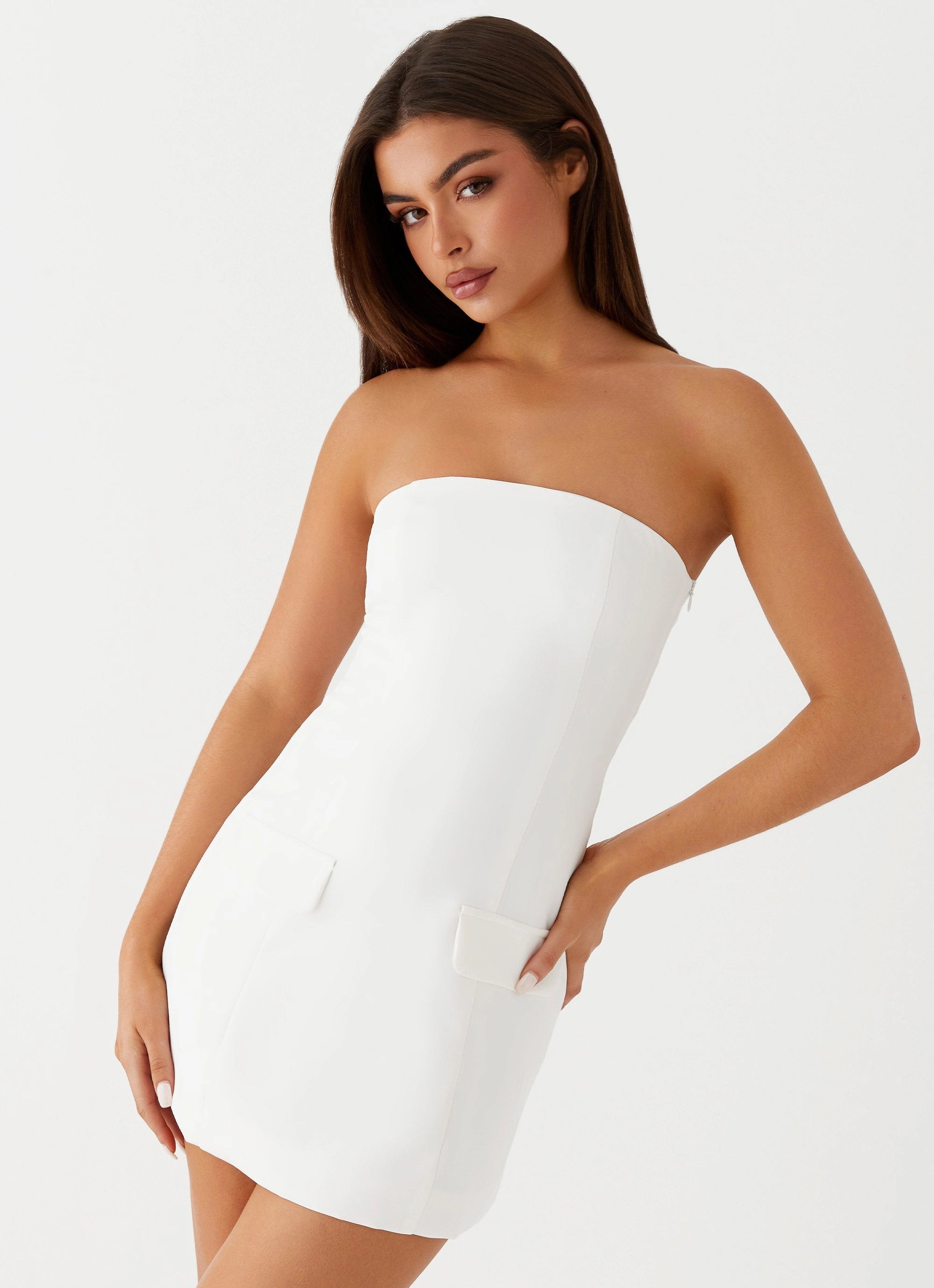 Reversible-Style Seasonal piece Allora Strapless Mini Dress - White