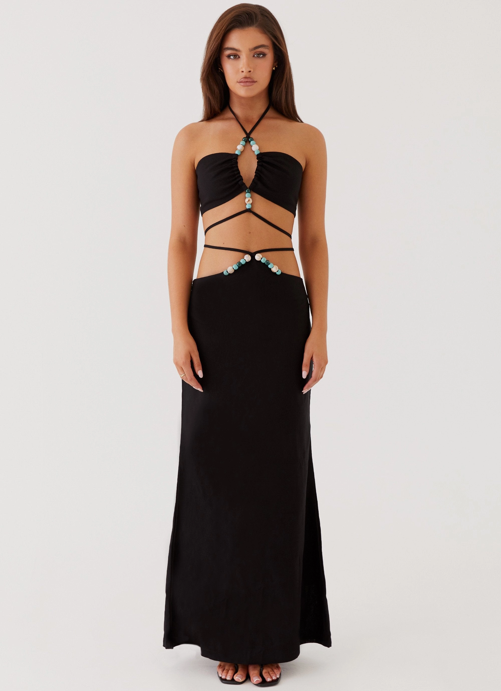 Neveah Beaded Halter Top - Black QuickDrying