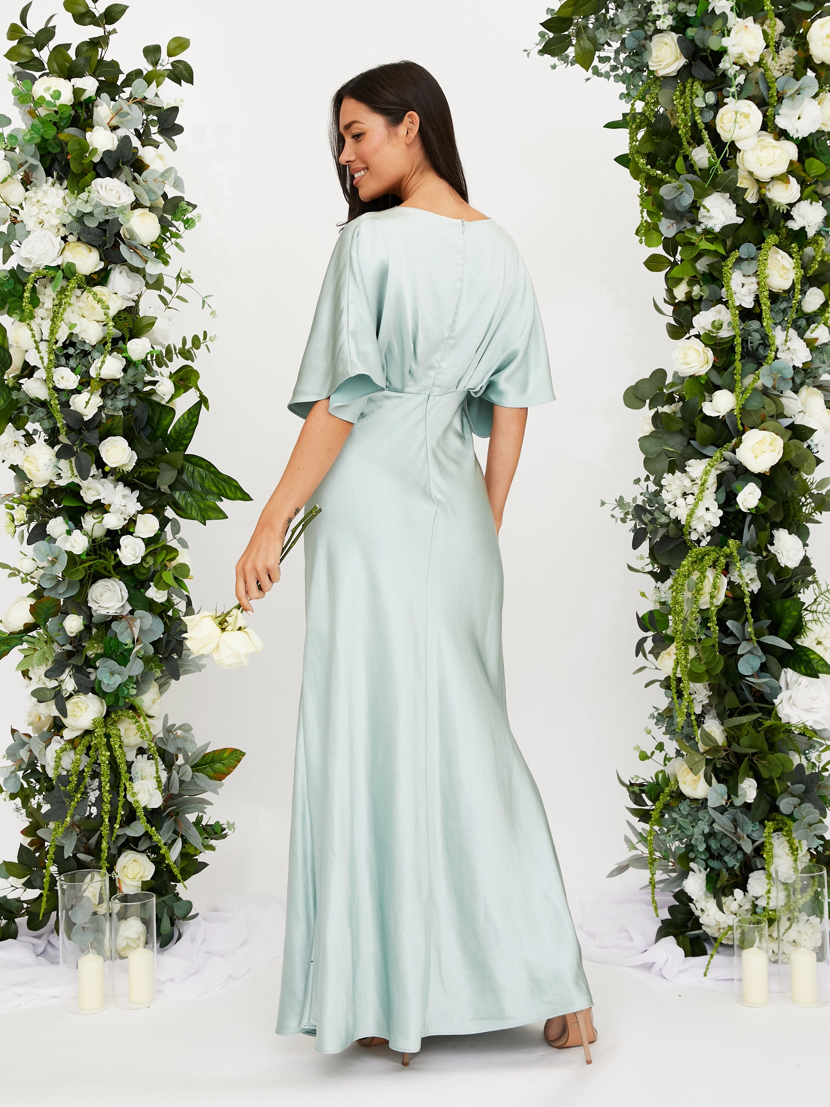 Angel Sleeve Maxi Satin Dress / Sage Vacation Vibes effortless grace