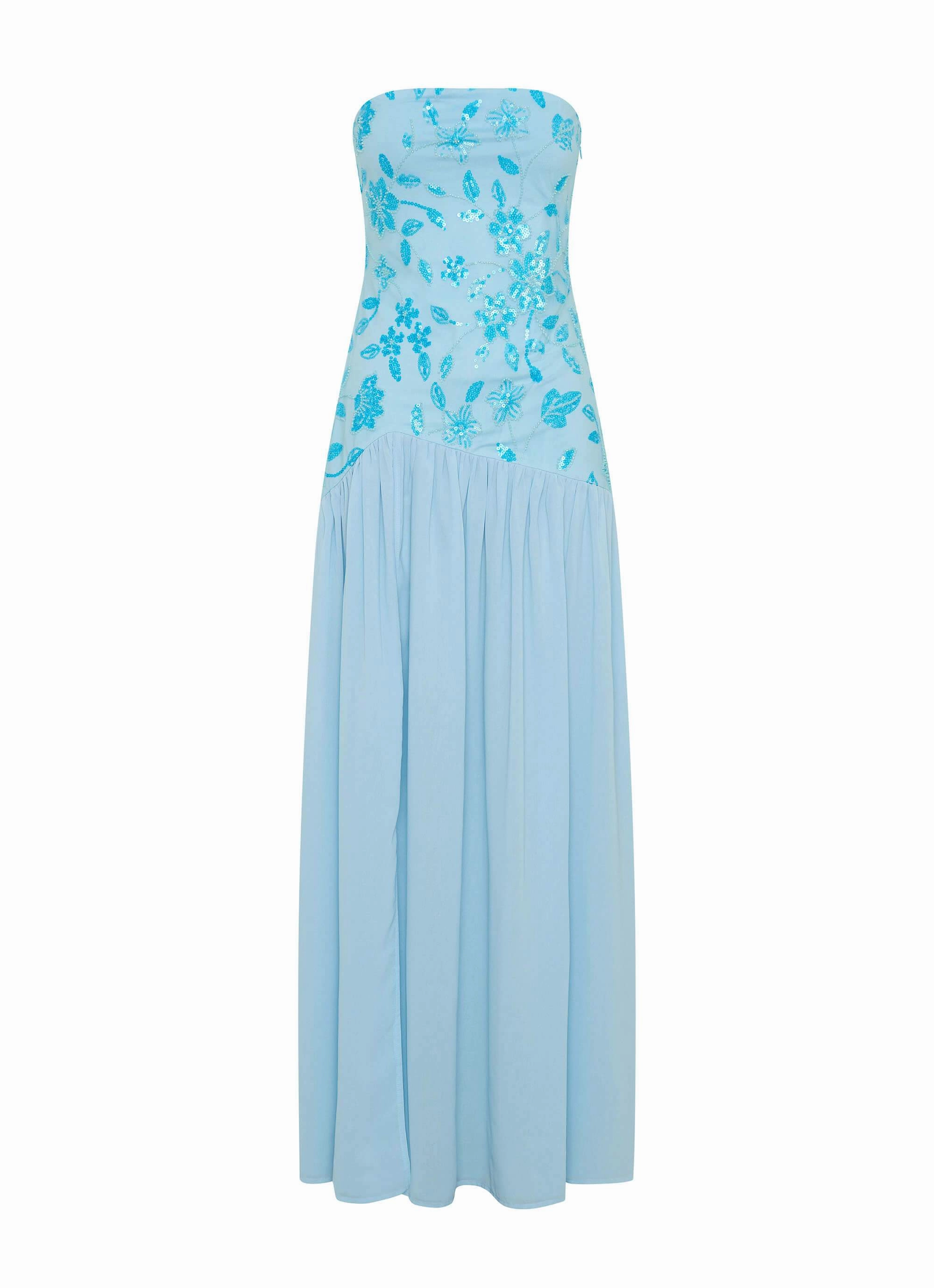 Travel-friendly Eden Strapless Beaded Maxi Dress - Blue