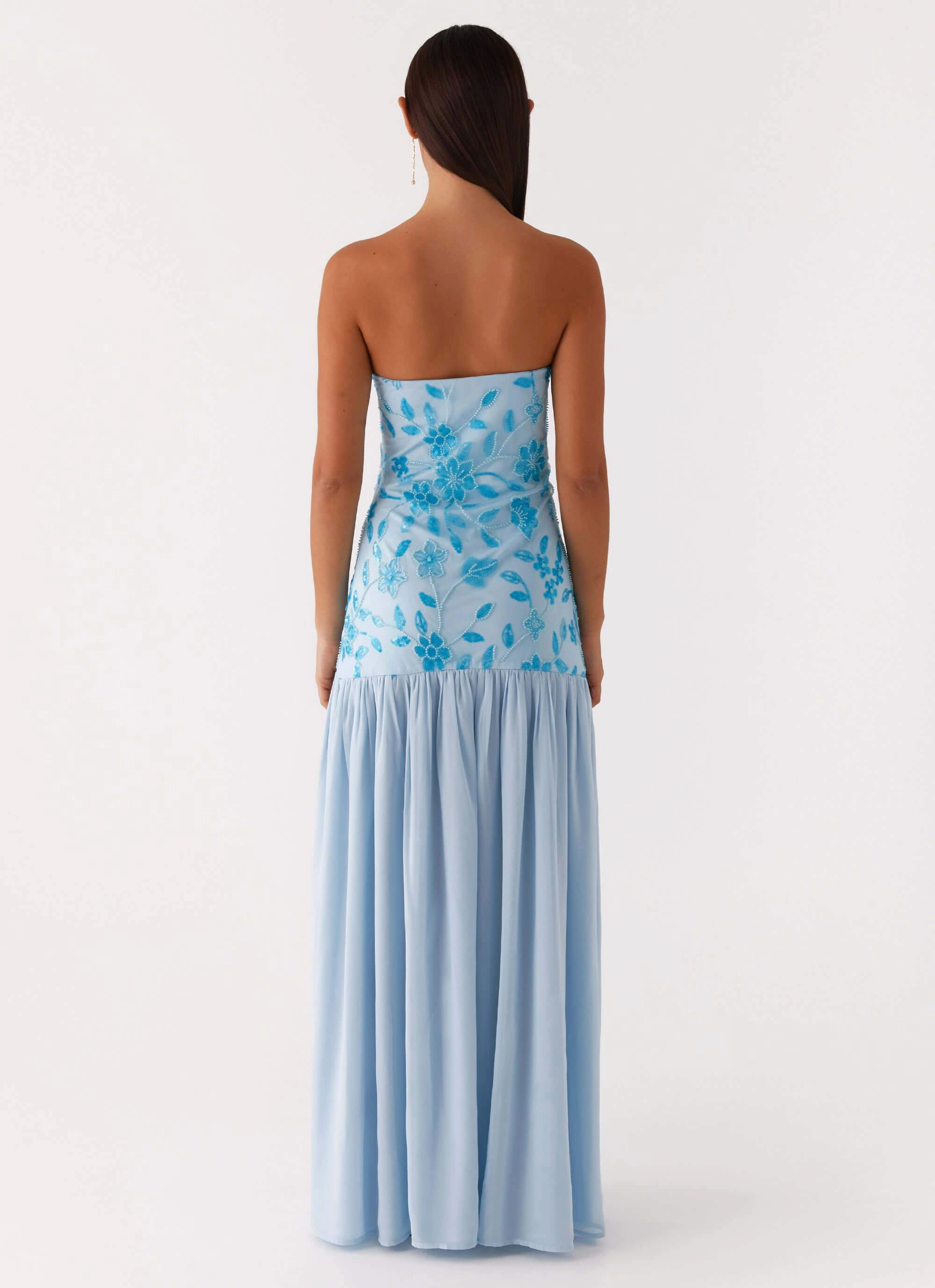 Eden Strapless Beaded Maxi Dress - Blue Romantic Vibes Comfortable fit dress for all body types
