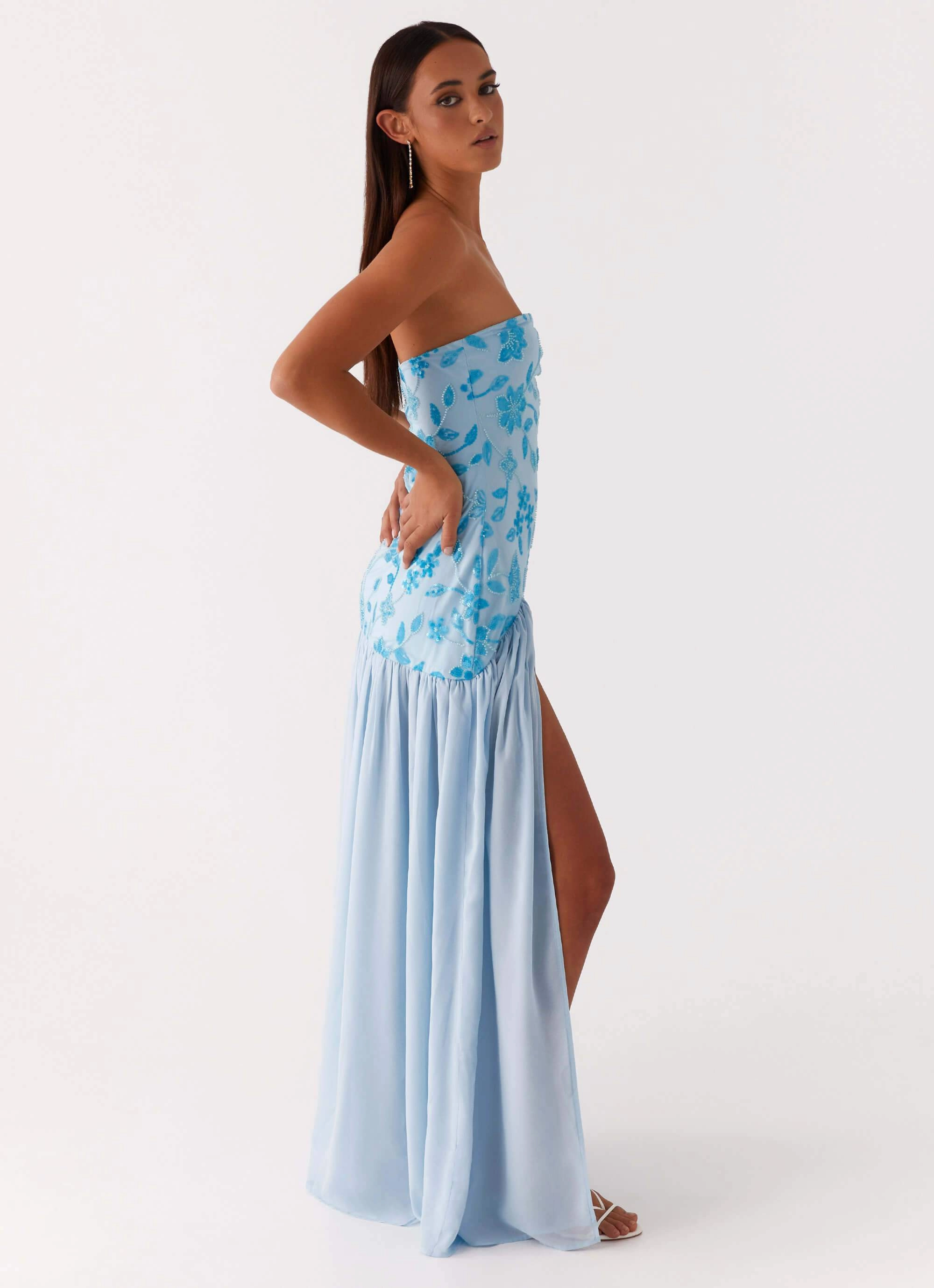 Comfort Stretch Smart Design Eden Strapless Beaded Maxi Dress - Blue