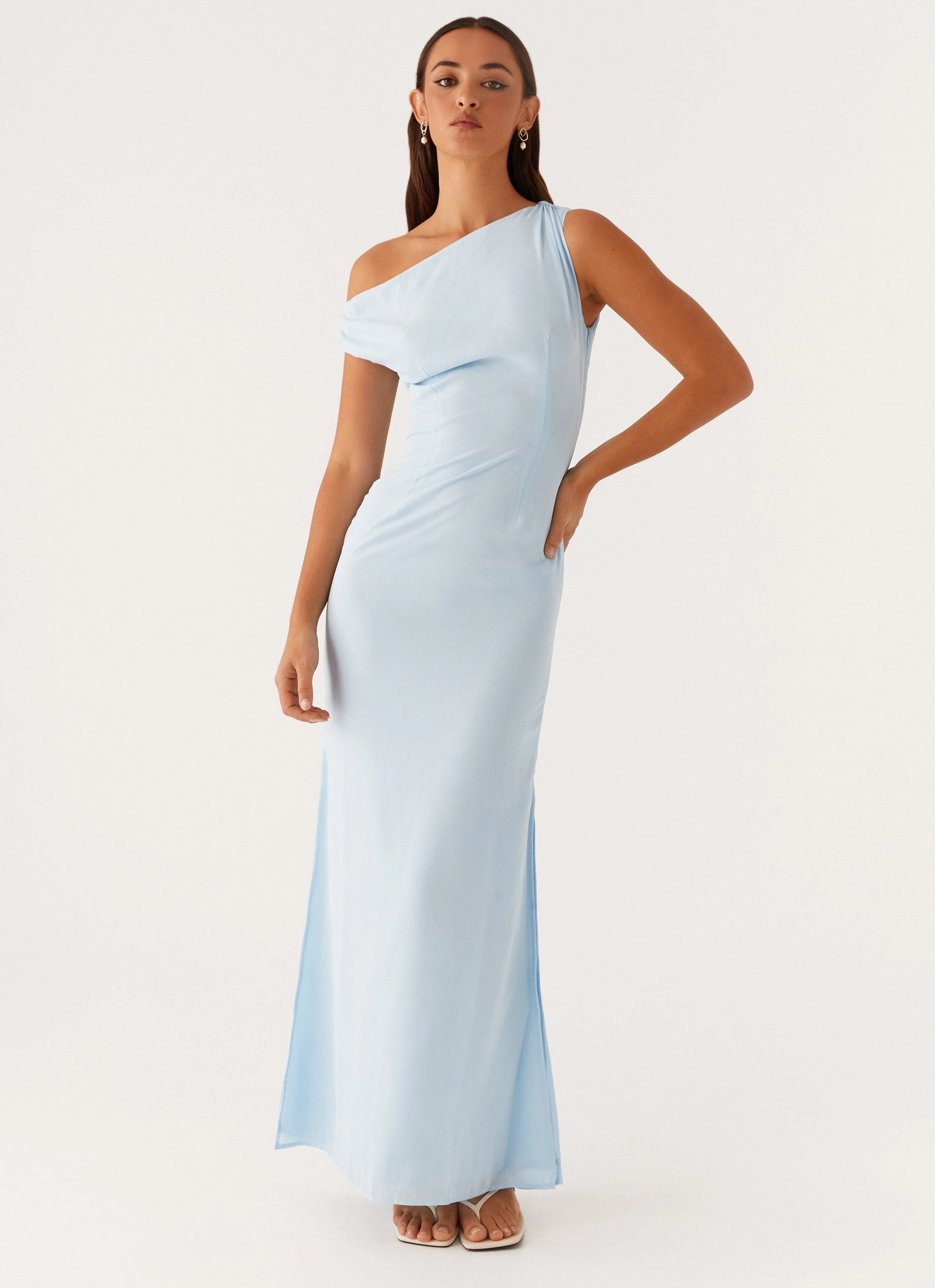 Satin Grace Dinner Date Maxi Dress - Blue