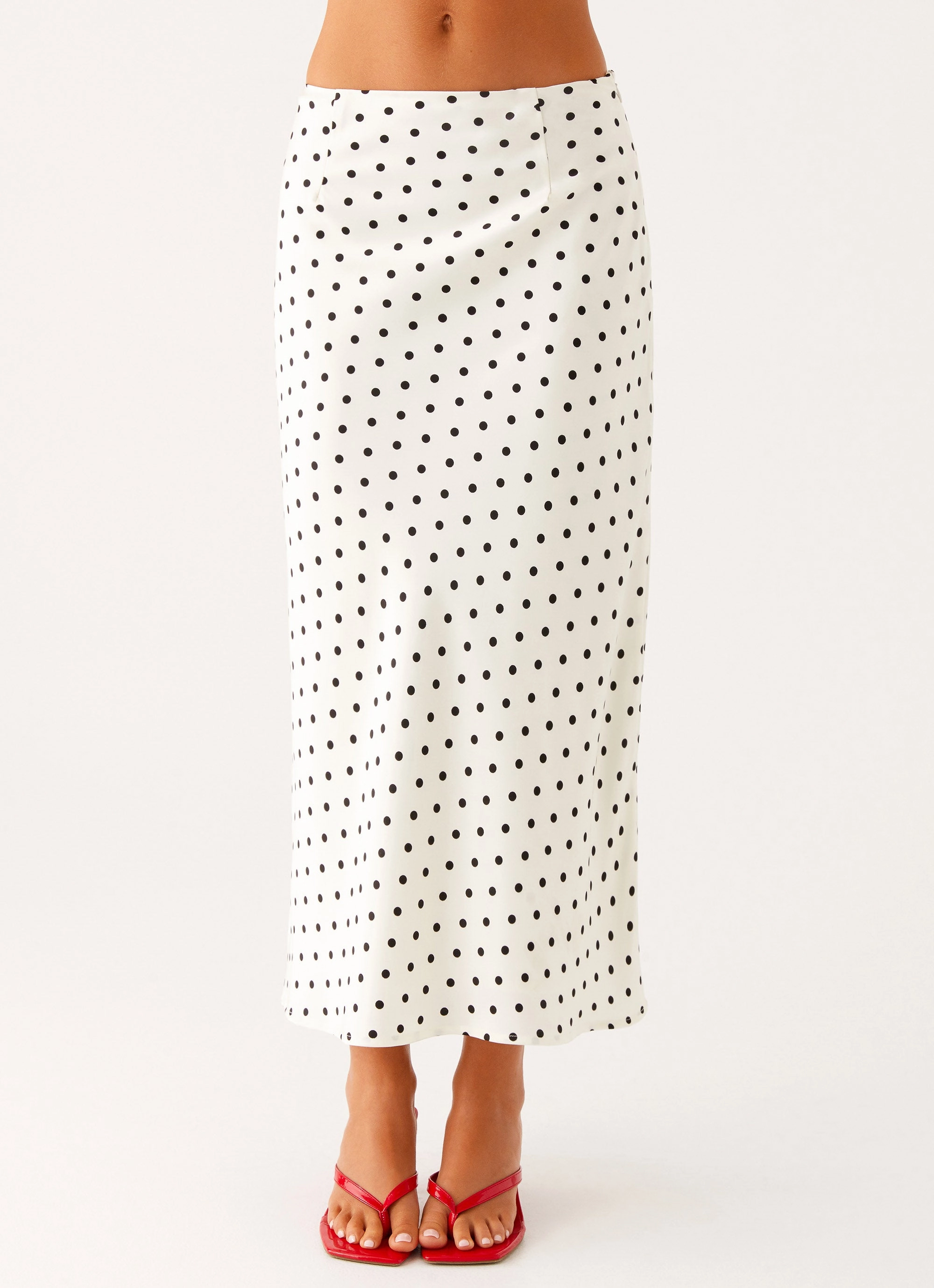 Breanne Midi Skirt - White Polka Dot Slimline Fit Reinforced Stress Points