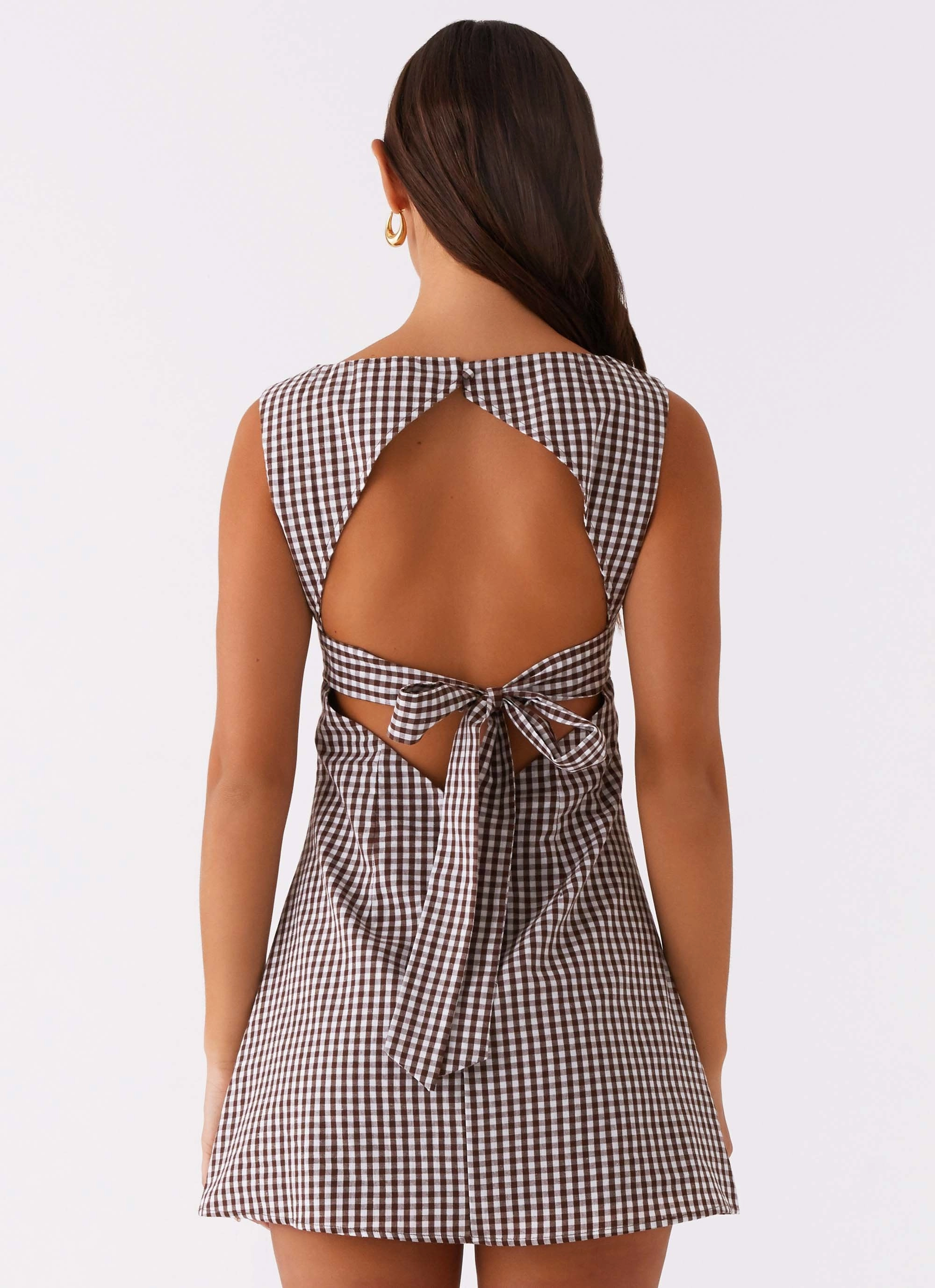 Morning Glow Lotus Tie Back Mini Dress - Chocolate Gingham