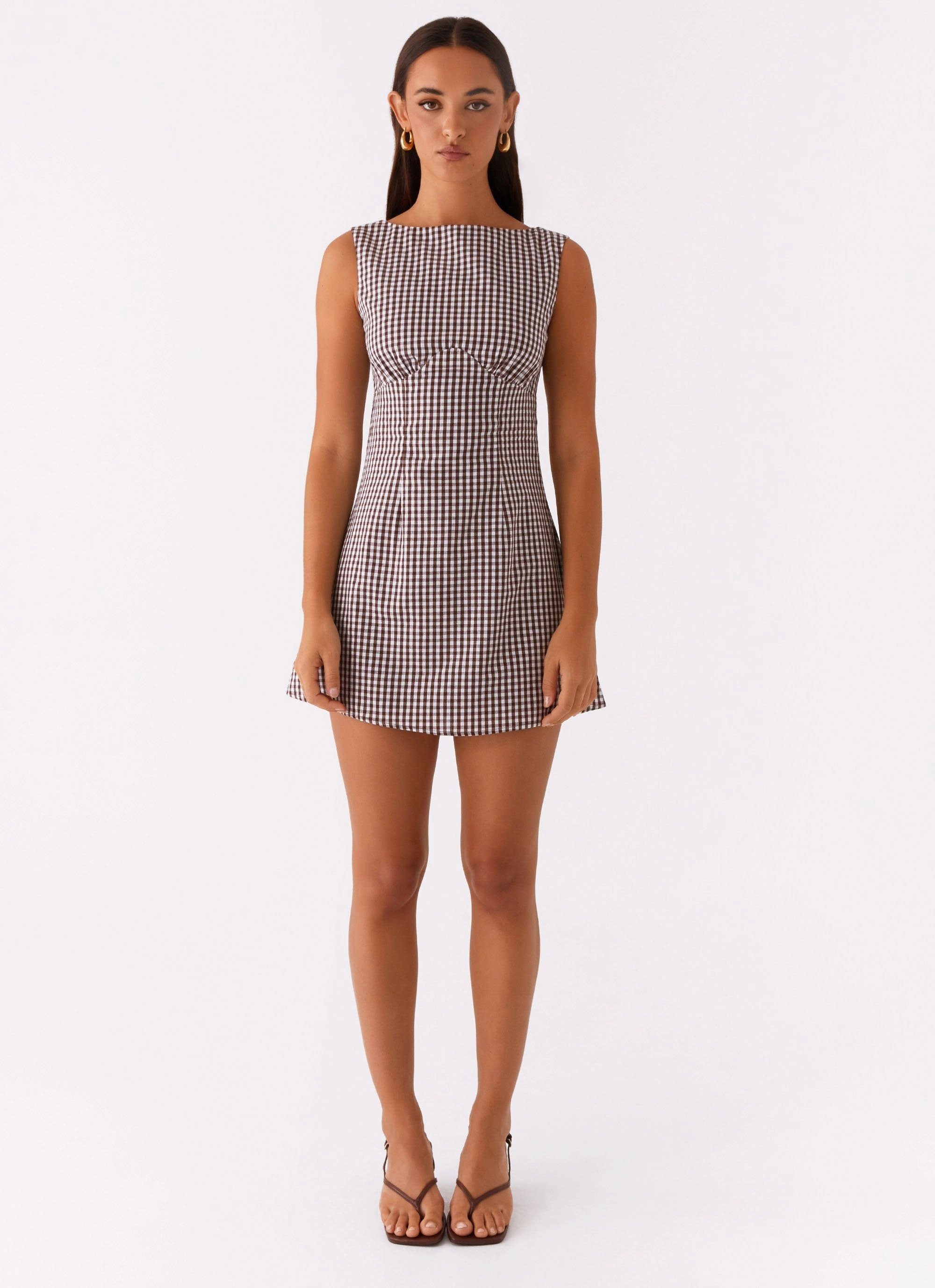 Lotus Tie Back Mini Dress - Chocolate Gingham Studio Style