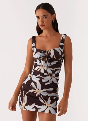 Sweet Melody Ruched Mini Dress - Opulent Brown Elegant formal piece Climate-Adaptive