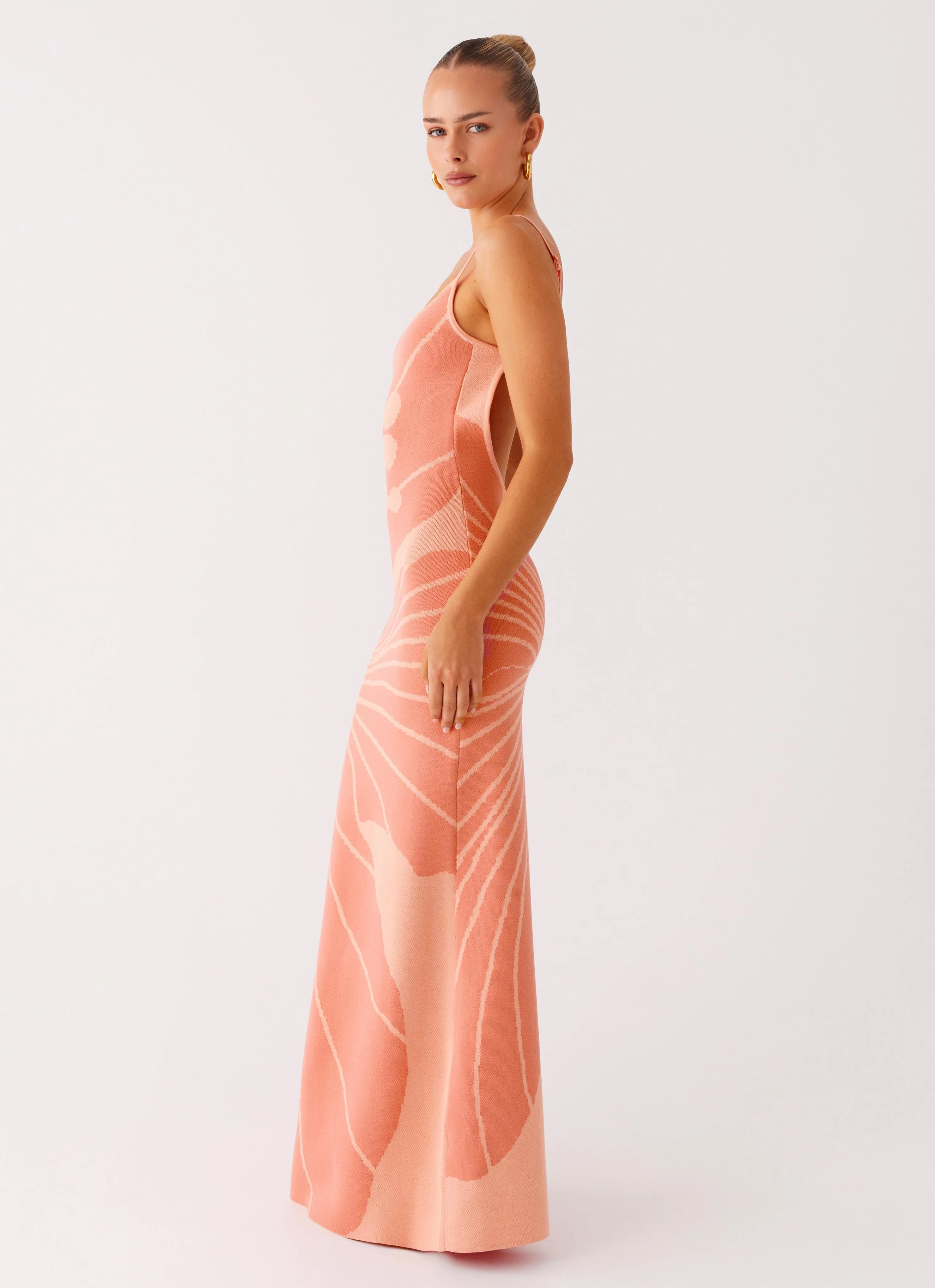 Dropped-Waist Bliss View Knit Maxi Dress - Peach