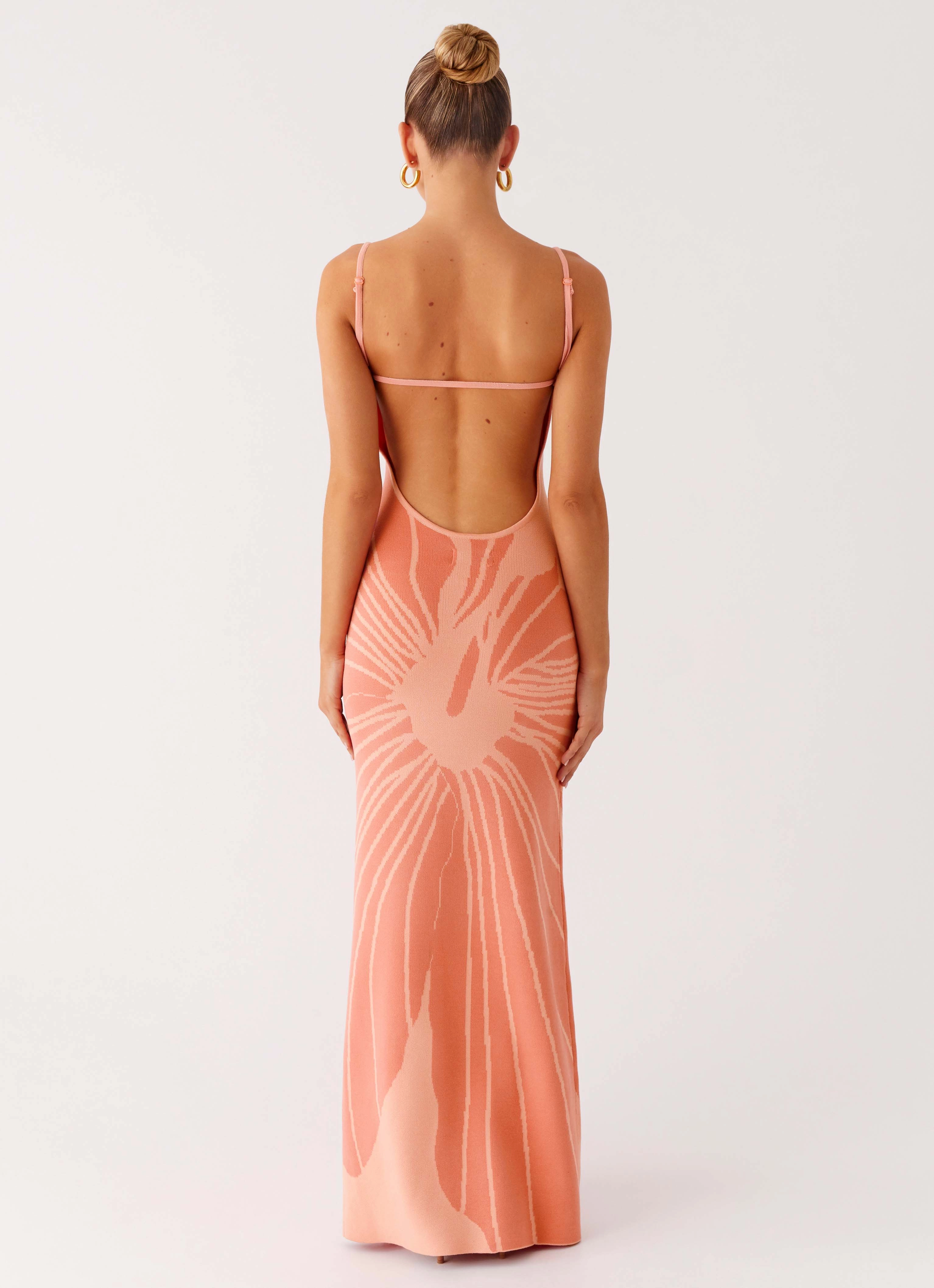 Bliss View Knit Maxi Dress - Peach Chic Comfort Look Dreamy Motion