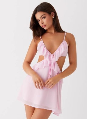 Polly Ruffle Mini Dress - Pink Clean Finish Flattering Waist Design